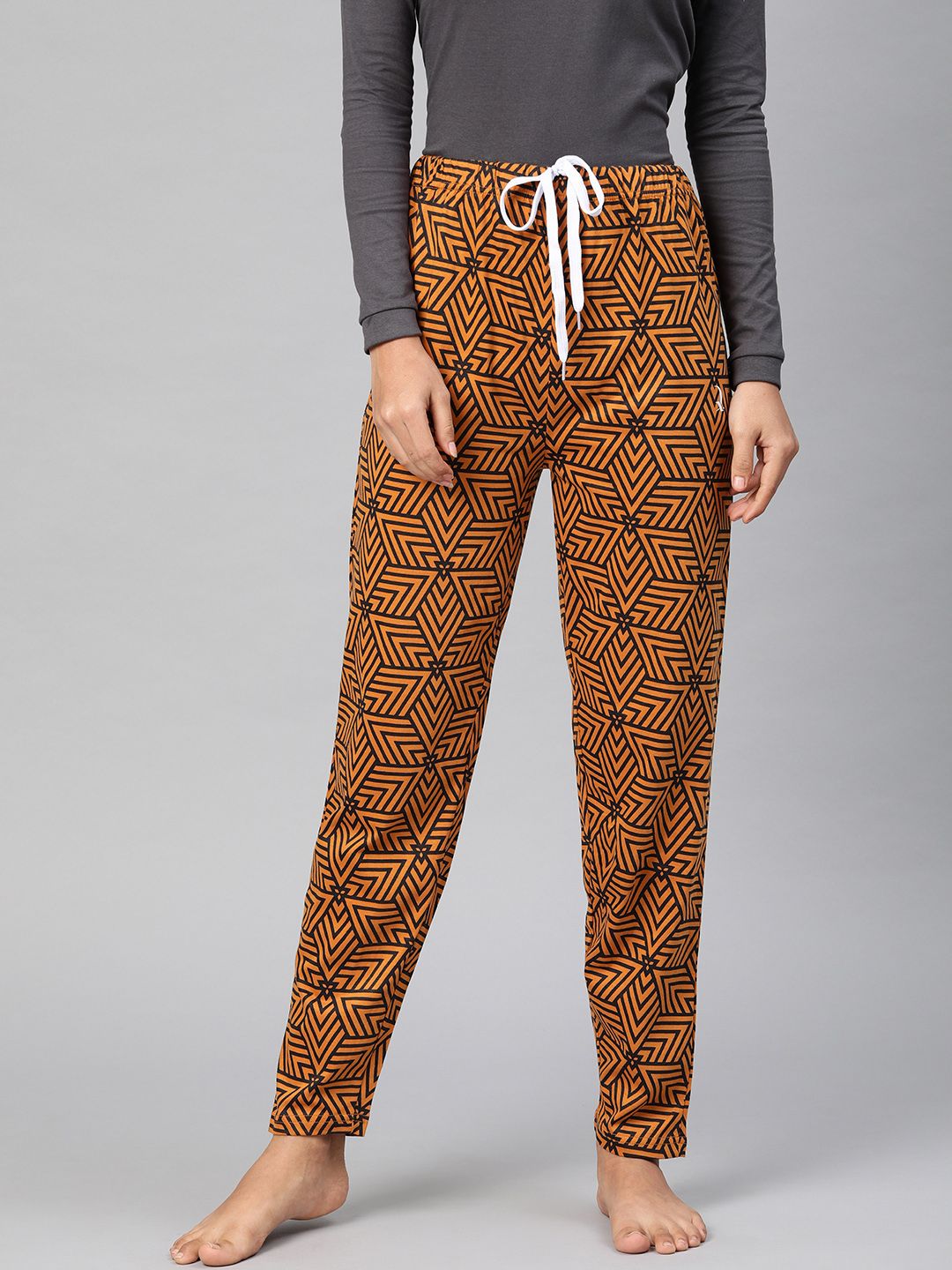 QUARANTINE Women Brown & Black Printed Lounge Pants Price in India