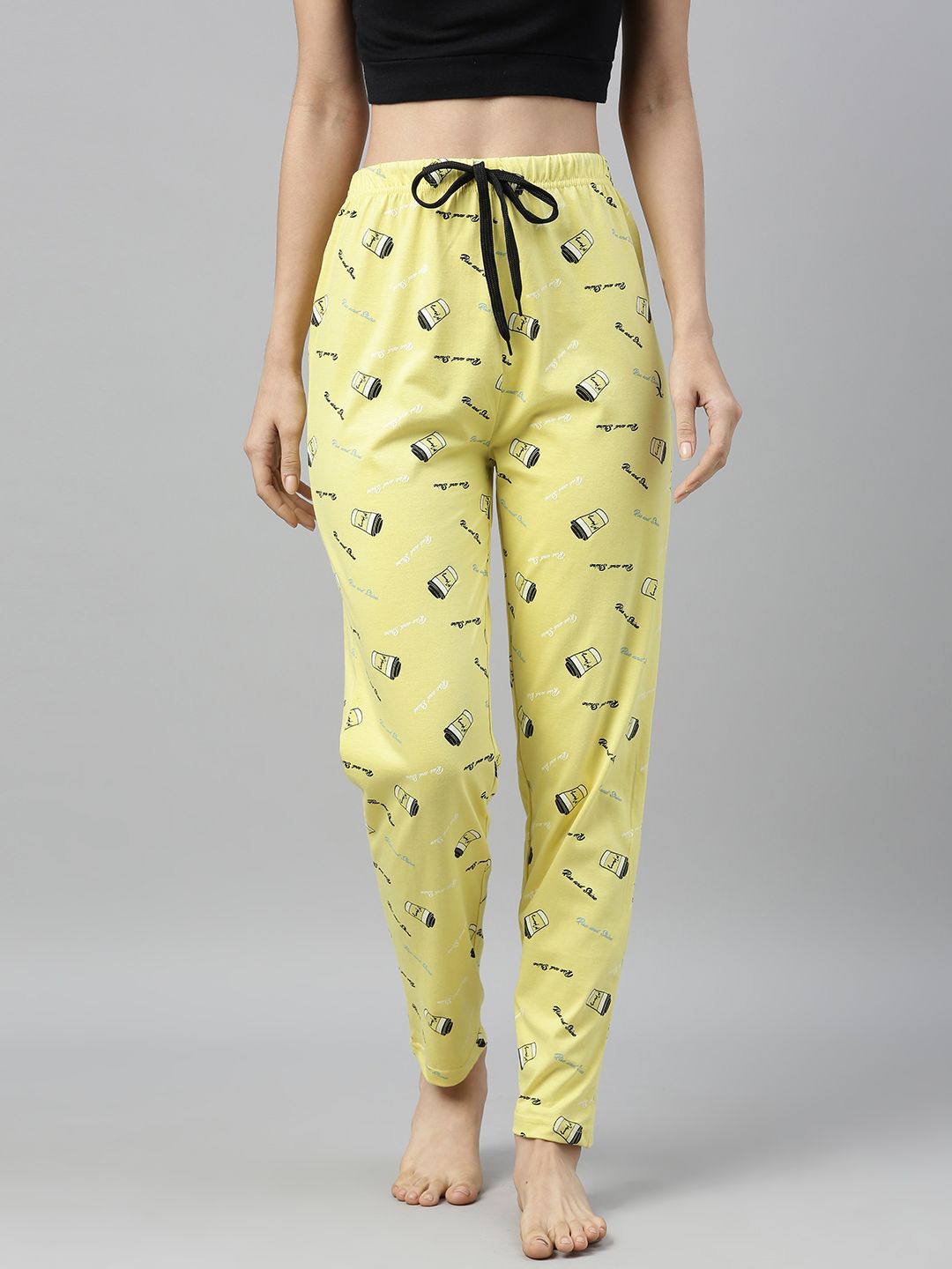 QUARANTINE Women Yellow & Black Printed Lounge Pants Price in India