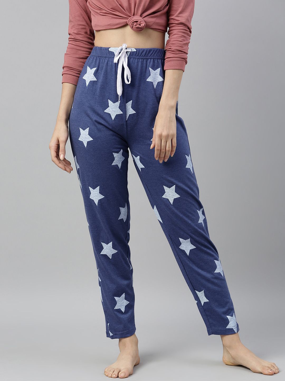 QUARANTINE Woman's Blue and Off-White Printed Lounge Pants Price in India