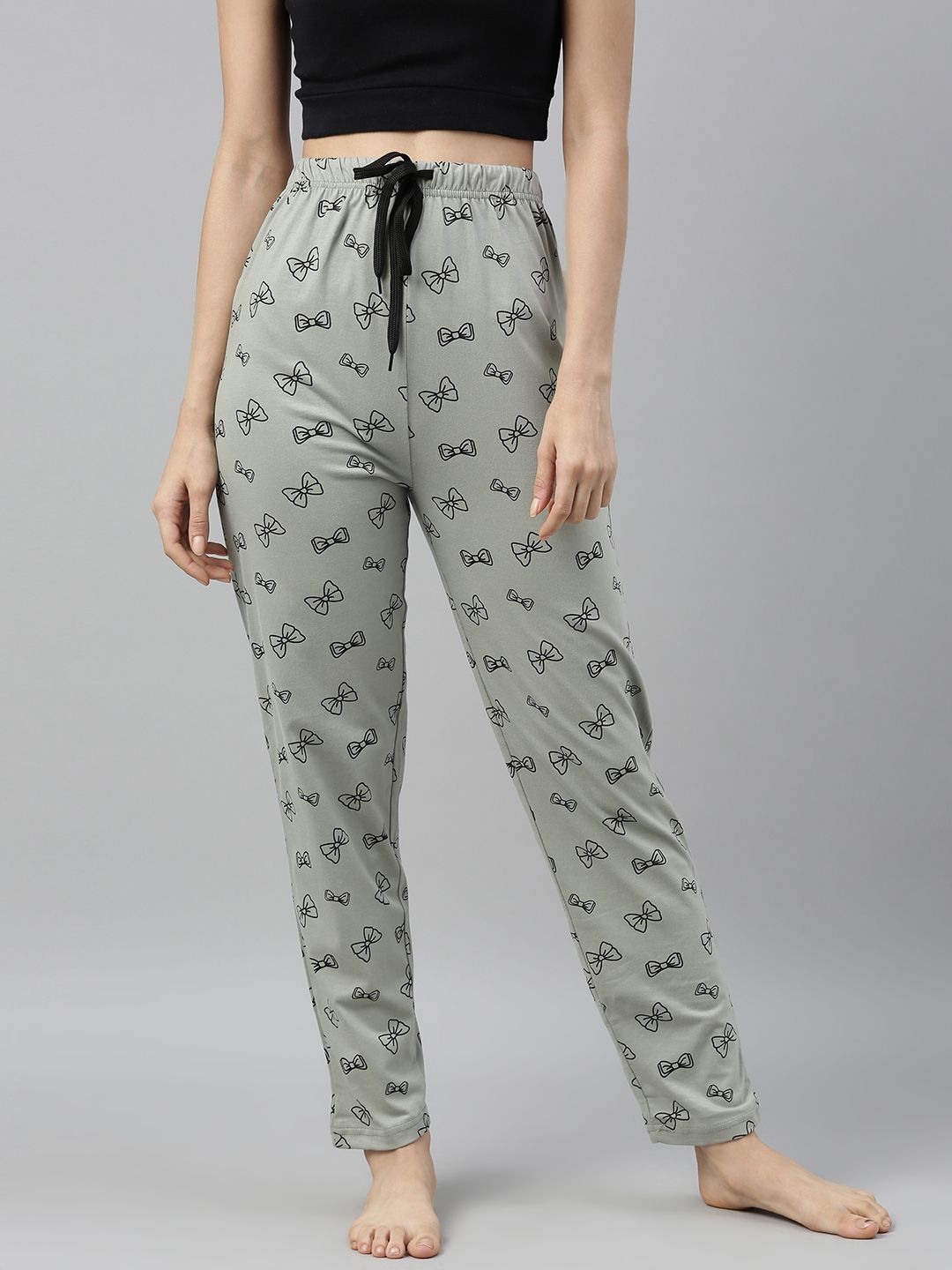 QUARANTINE Woman's Grey and Black Printed Lounge Pants Price in India