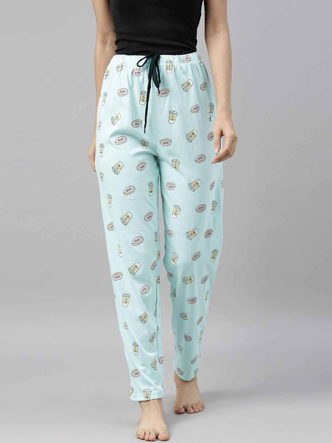 QUARANTINE Woman's Blue and Beige Printed Lounge Pants Price in India