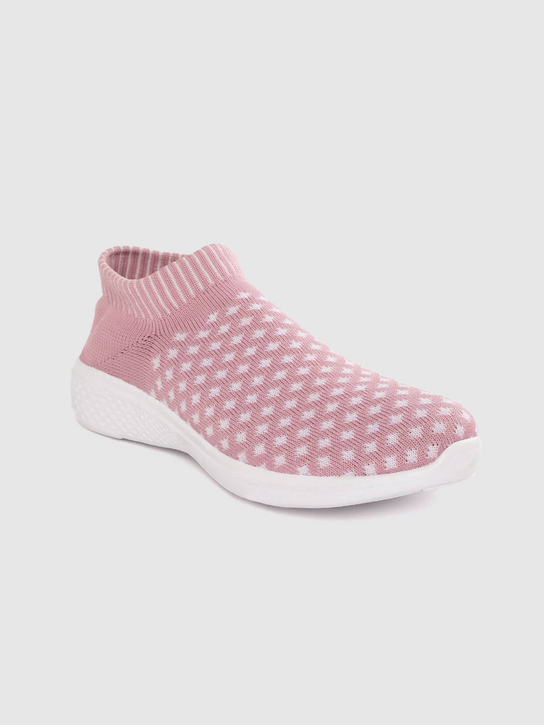 TRASE Women Pink & White Geometric Woven Design Running Shoes Price in India