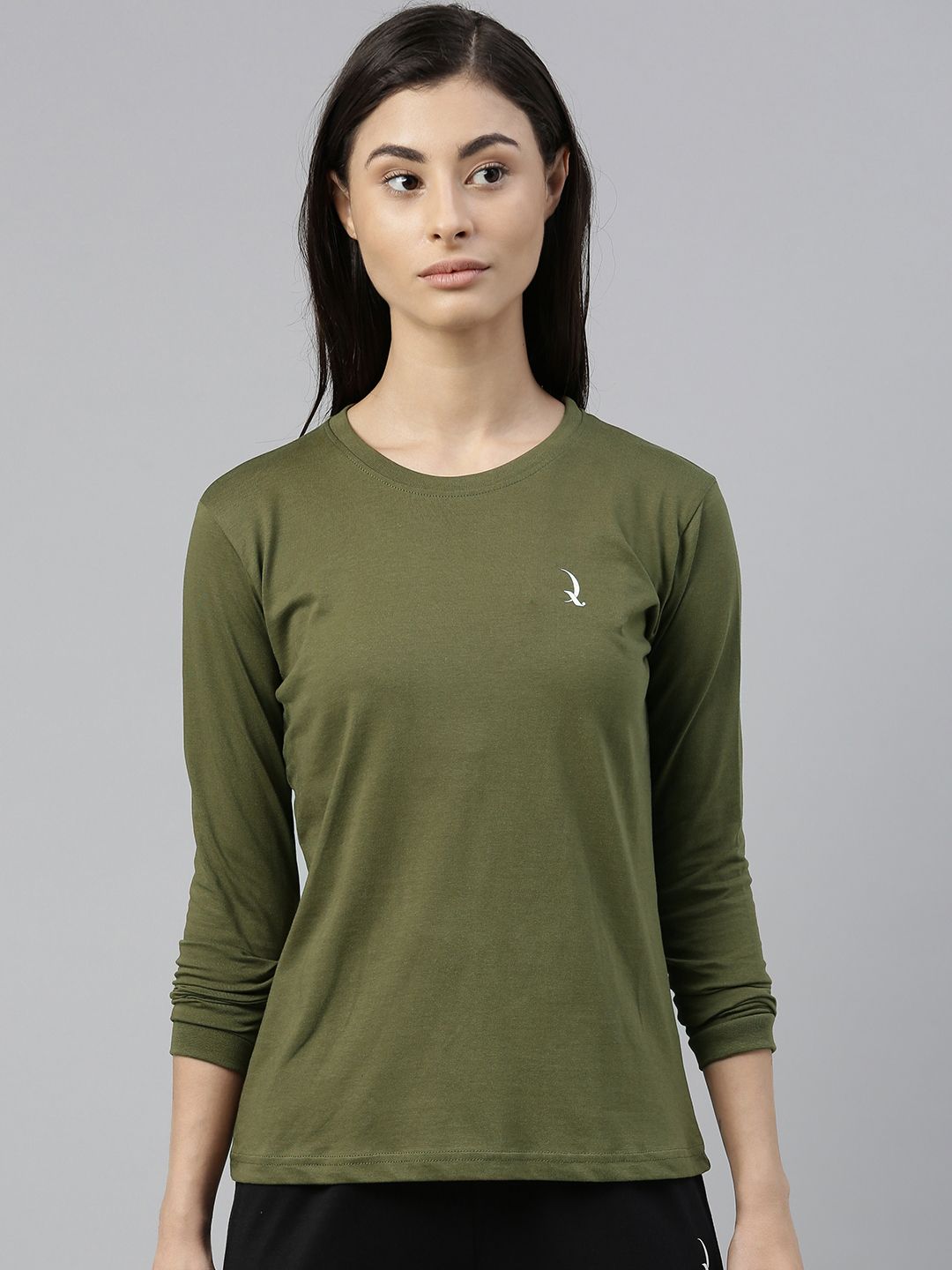 QUARANTINE Women Olive Green Solid Round Neck Lounge T-shirt Price in India