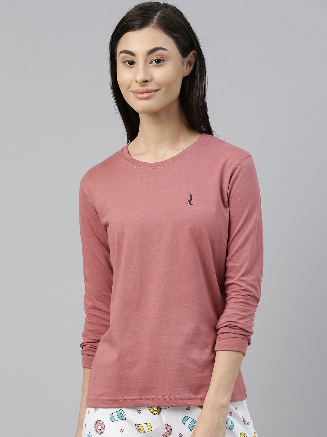 QUARANTINE Women Pink Solid Round Neck Lounge T-shirt Price in India
