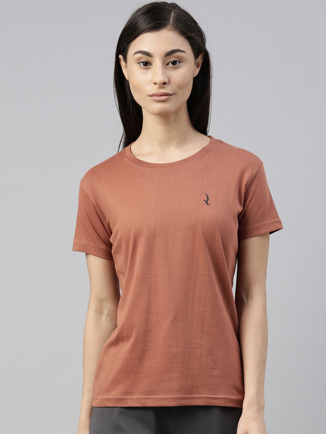 QUARANTINE Women Brown Solid Round Neck Lounge T-shirt Price in India