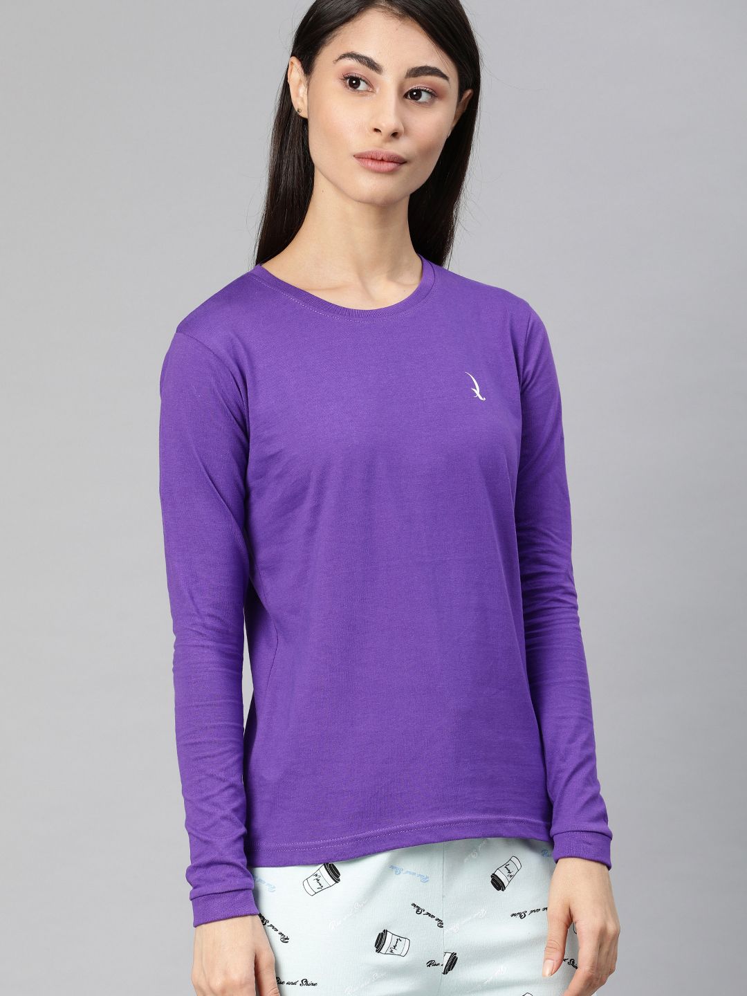 QUARANTINE Women Purple Solid Round Neck Lounge T-shirt Price in India