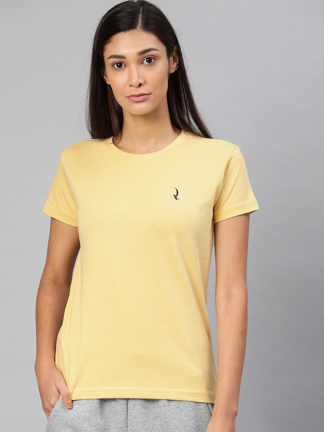 QUARANTINE Women Yellow Solid Round Neck Lounge T-shirt Price in India