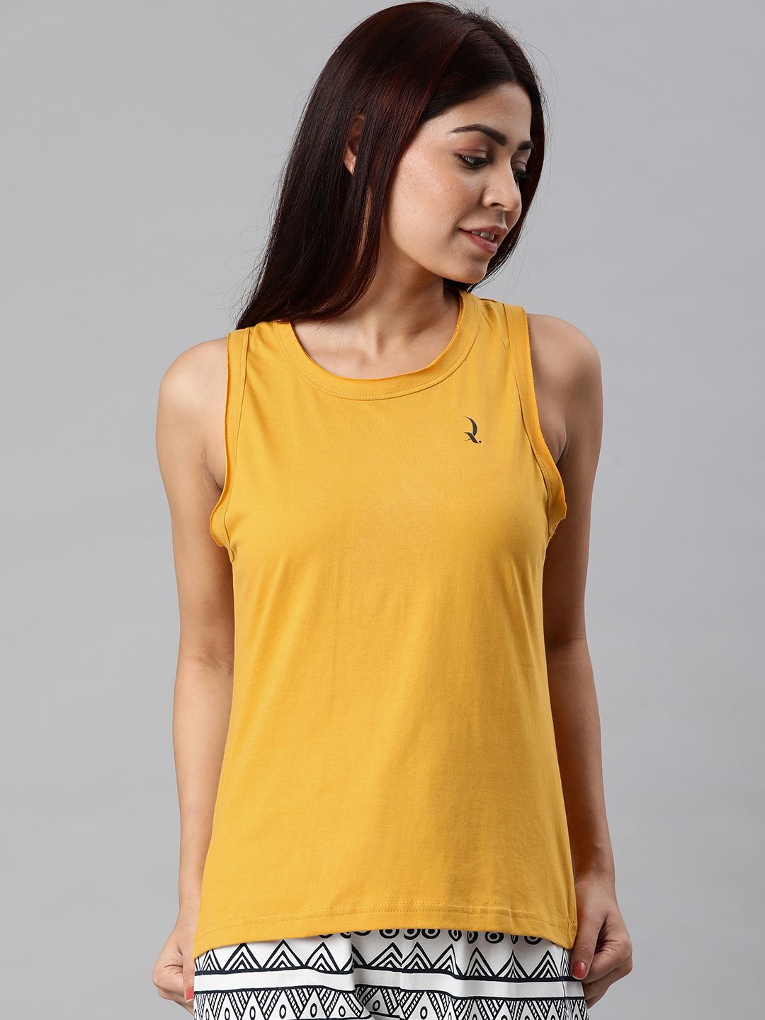 QUARANTINE Women Mustard Yellow Solid Round Neck Lounge T-shirt Price in India