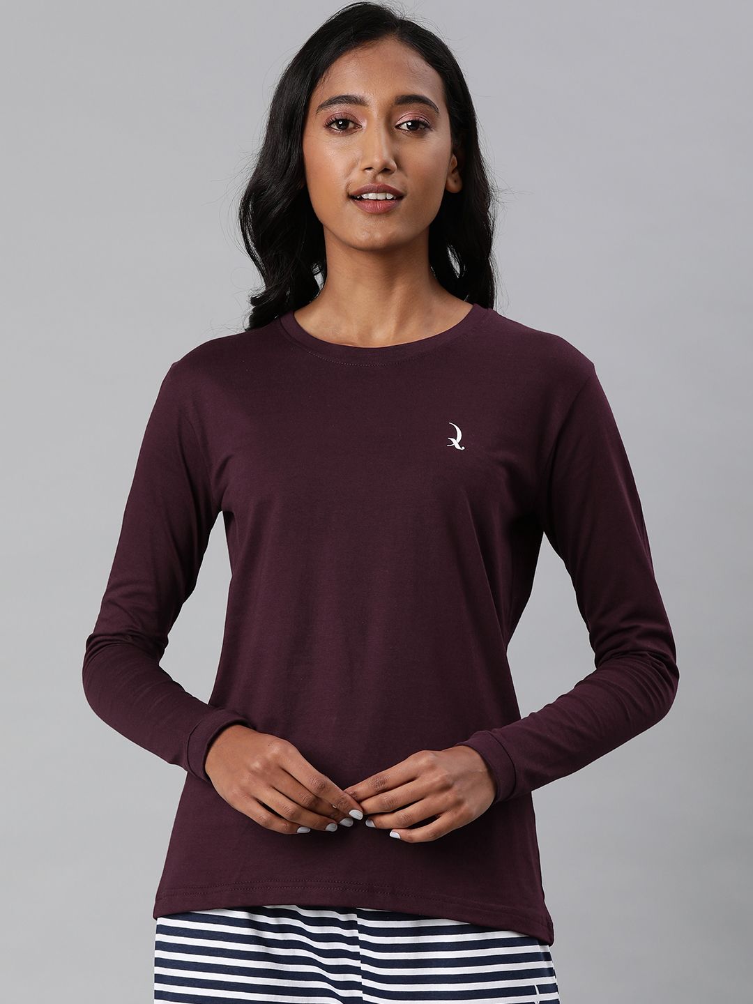 QUARANTINE Women Burgundy Solid Round Neck Lounge T-shirt Price in India