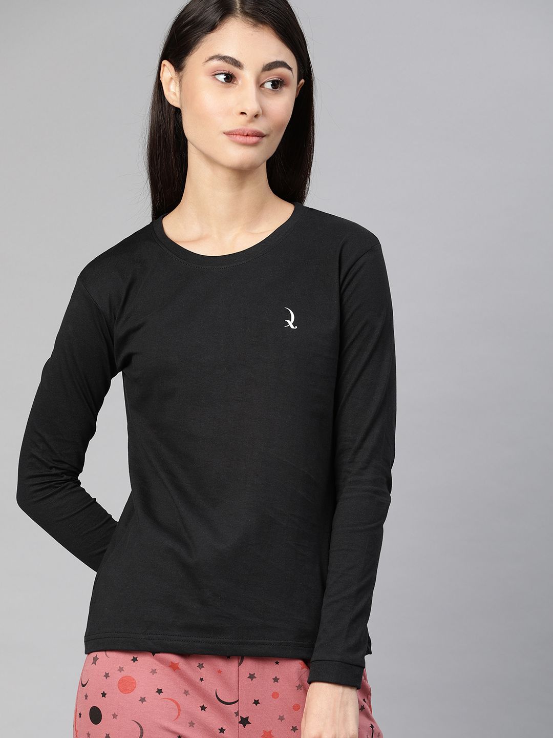 QUARANTINE Women Black Solid Round Neck Lounge T-Shirt Price in India