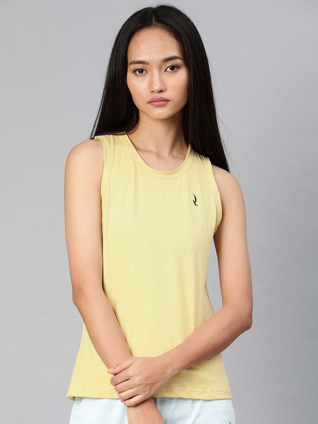 QUARANTINE Women Yellow Solid Round Neck Lounge T-Shirt Price in India