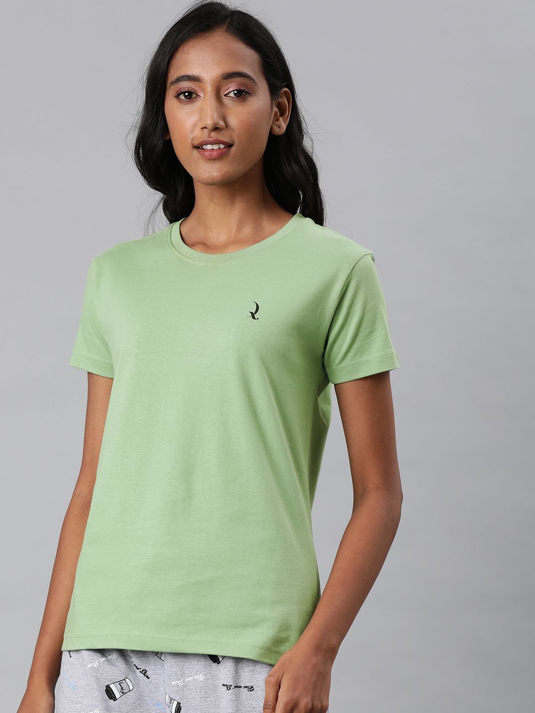 QUARANTINE Women Green Solid Round Neck Lounge T-shirt Price in India