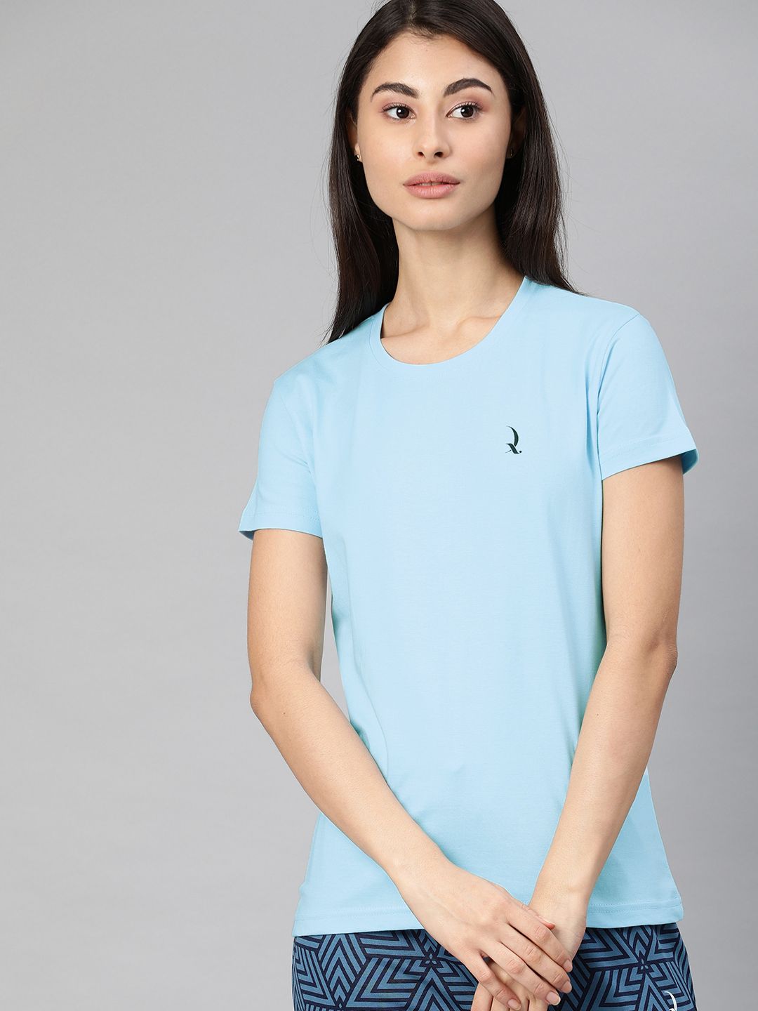 QUARANTINE Women Blue Solid Round Neck Lounge T-shirt Price in India