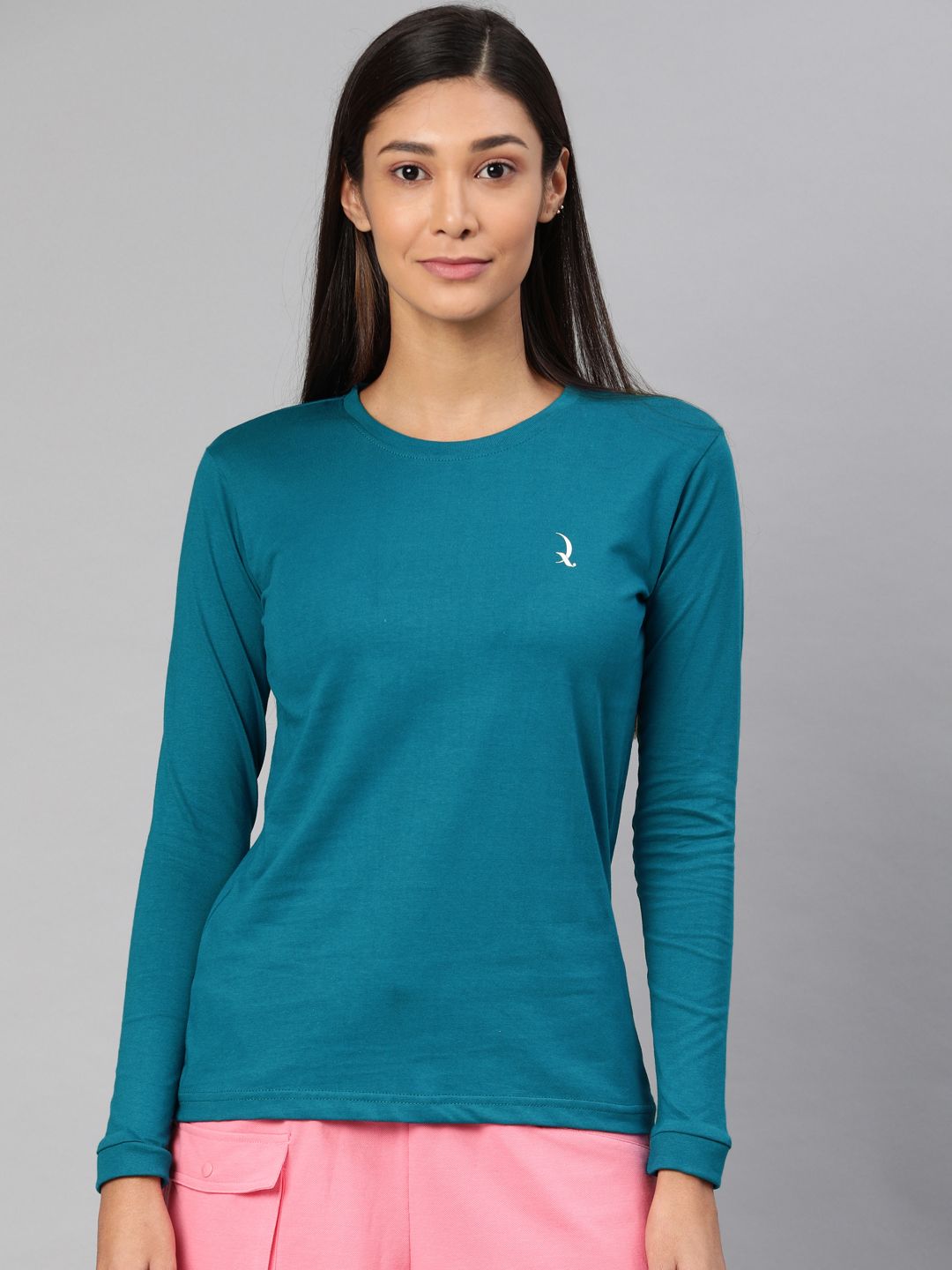 QUARANTINE Women Teal Blue Solid Round Neck Lounge T-shirt Price in India