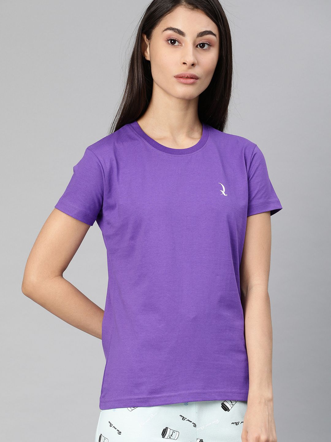 QUARANTINE Women Purple Solid Round Neck Lounge T-shirt Price in India