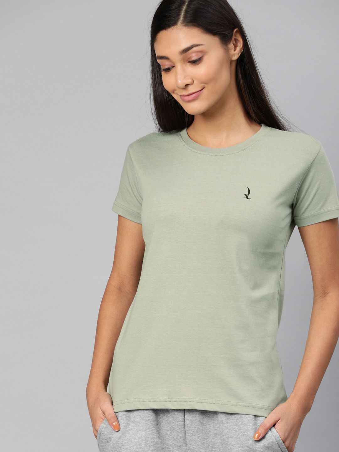 QUARANTINE Women Grey Solid Round Neck Lounge T-shirt Price in India