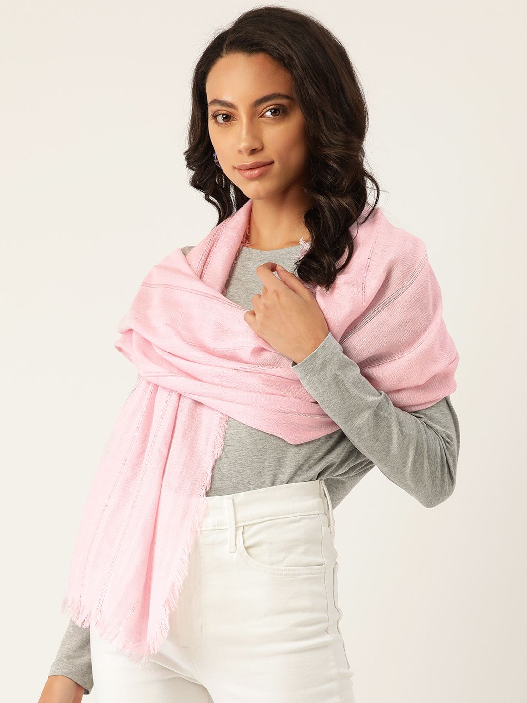 Anekaant Women Pink Self-Striped Stole Price in India
