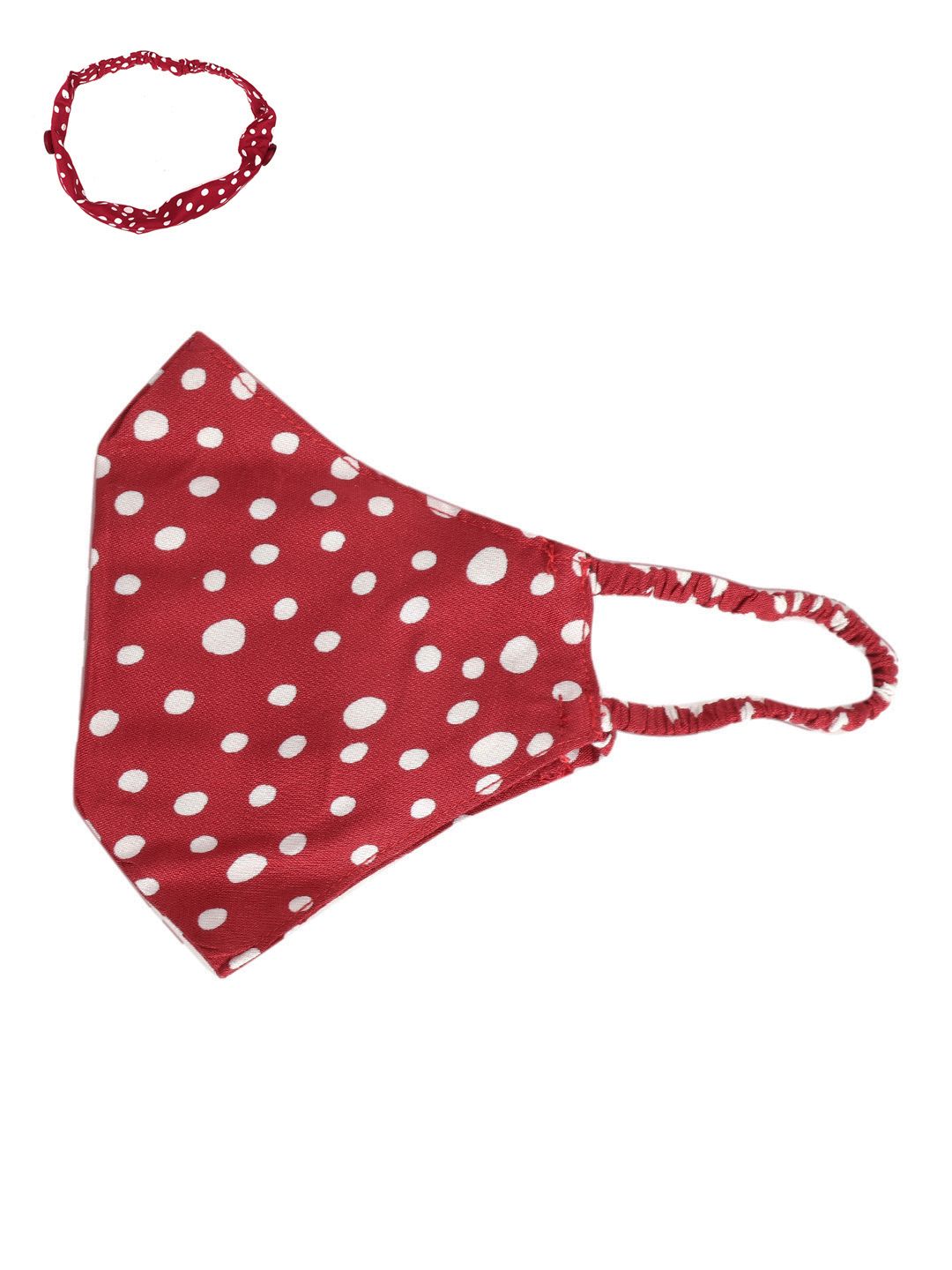 DIVA WALK EXCLUSIVE Women Red & White Cotton 2-Ply Reusable Cloth Mask with Headband Price in India