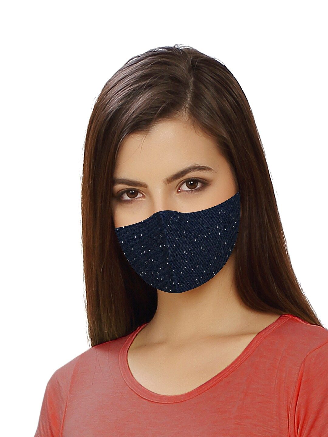 inocenCia Unisex Navy Blue & Orange Reusable 2-Ply Cloth Mask Price in India