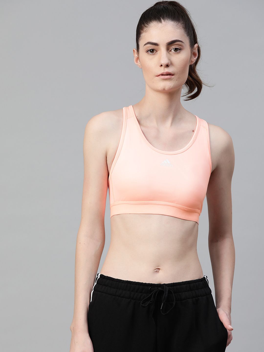 ADIDAS Women Peach-Coloured Solid BT Non-Wired Lightly Padded Aeroready Sustainable Workout Bra GM5213 Price in India