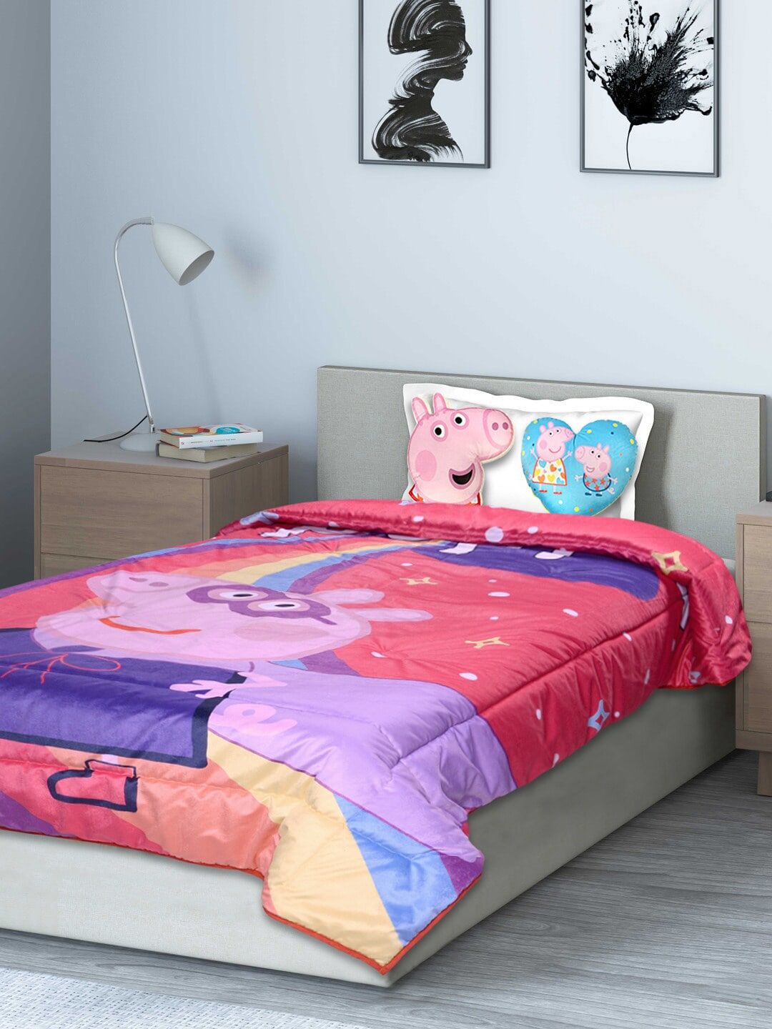 Saral Home Pink Cartoon Characters Mild Winter 180 GSM Single Bed Quilt Price in India