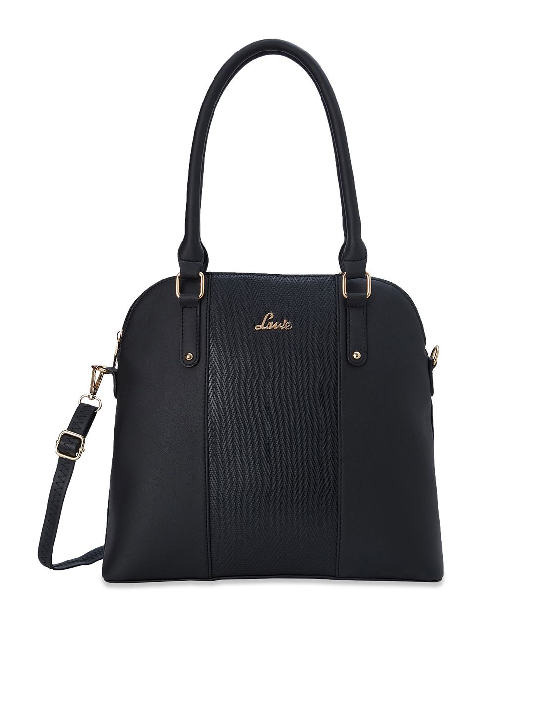 Lavie Black Textured HORSE LG DOME SAT Shoulder Bag Price in India