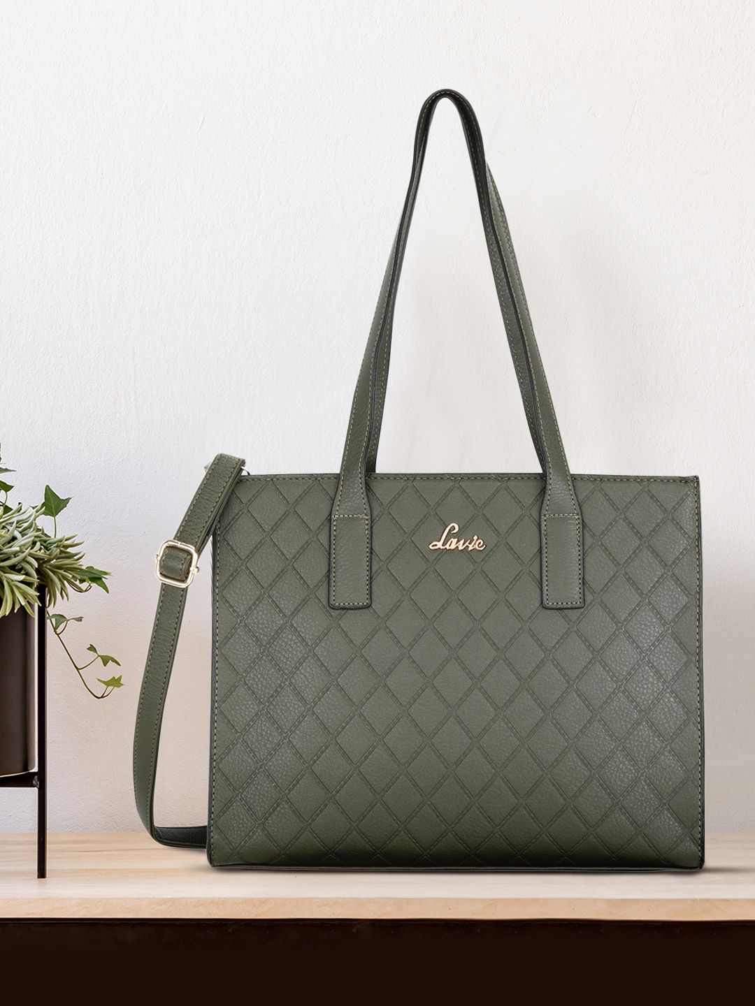 Lavie Olive Green Textured Shoulder Bag Price in India
