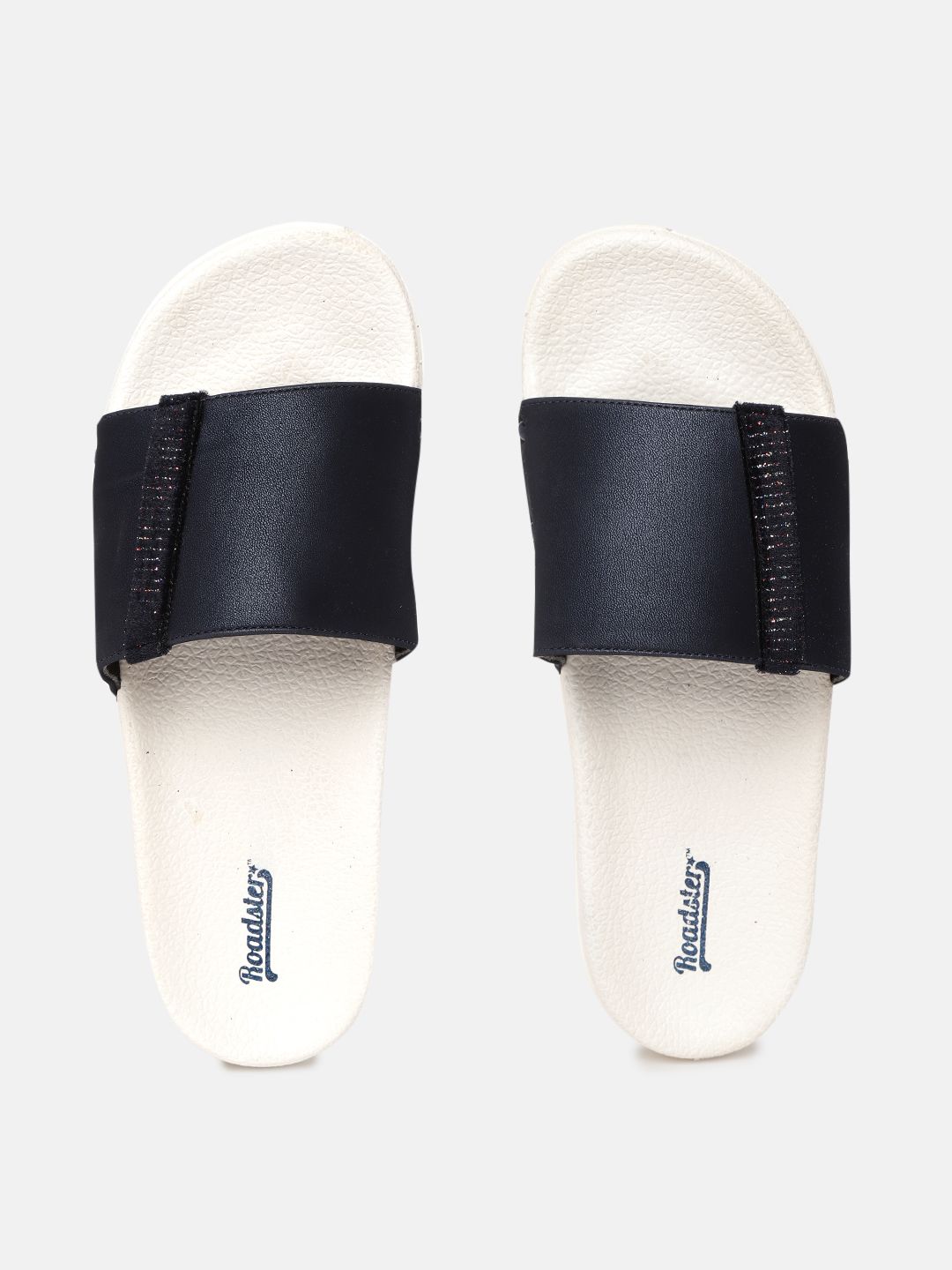 The Roadster Lifestyle Co Women Navy Blue Solid Sliders Price in India