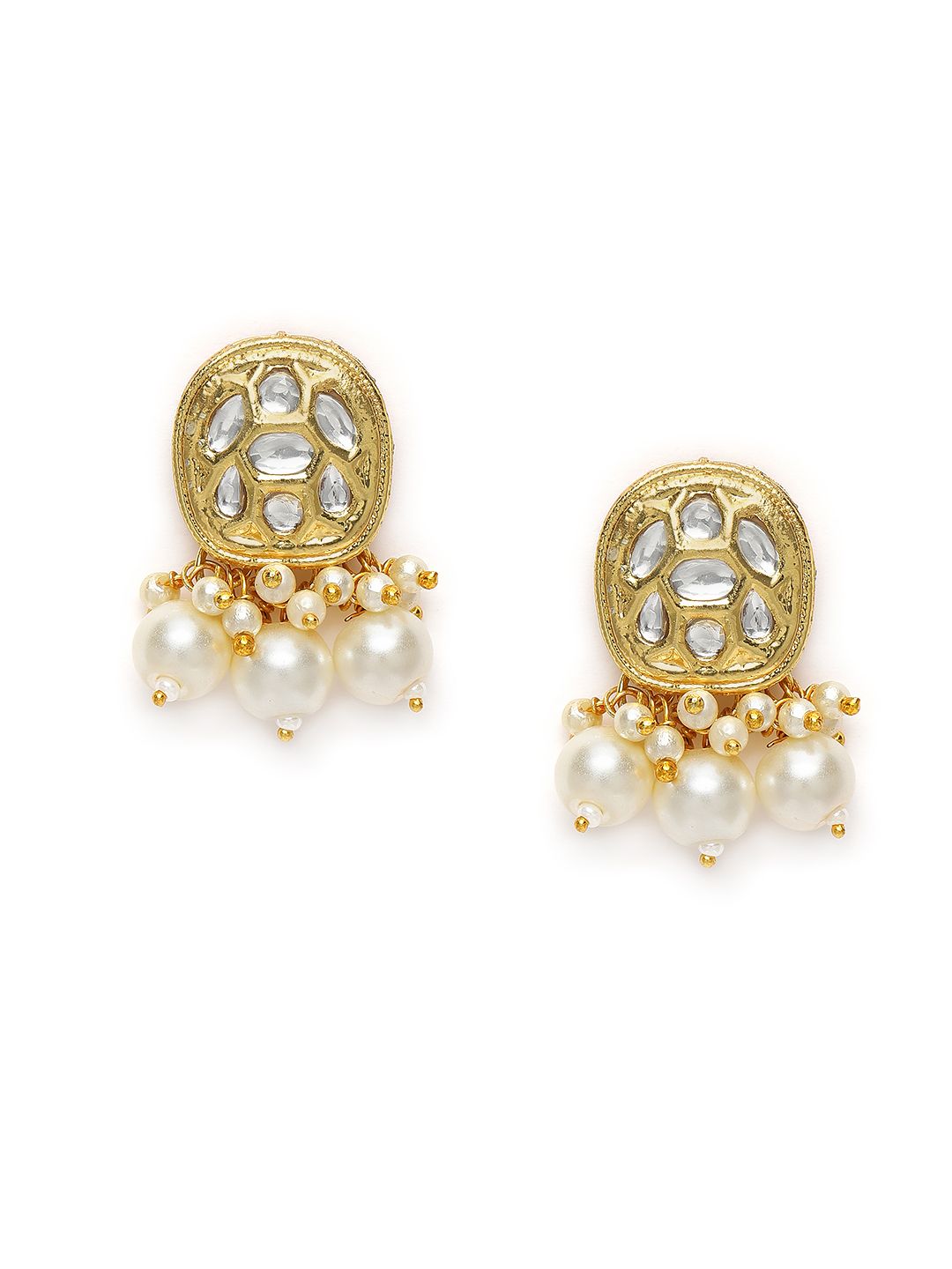 AccessHer Gold-Plated White Kundan & Beads Studded Vilandi Geometric Studs Price in India