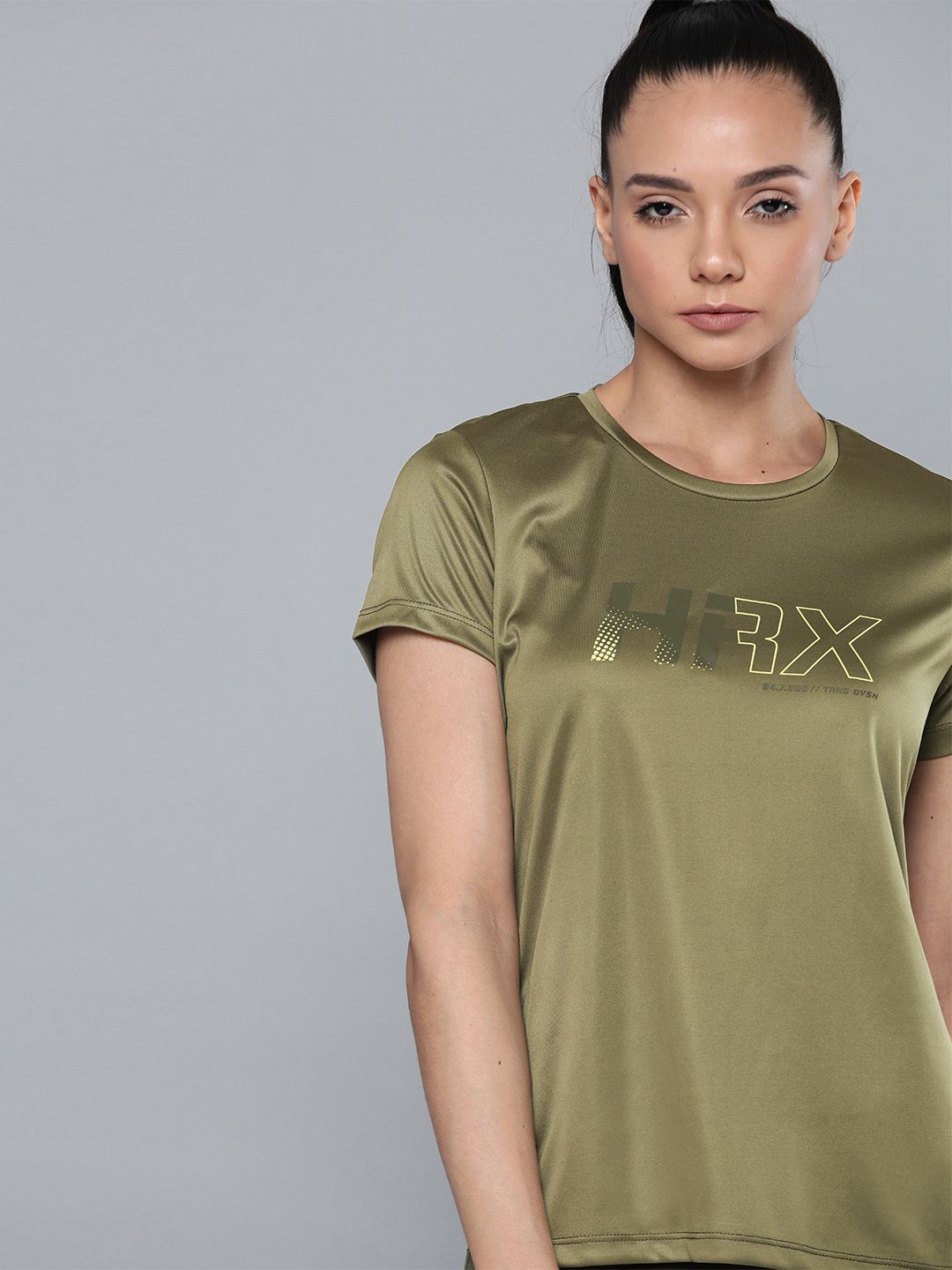 HRX By Hrithik Roshan Women Burnt Olive Solid Rapid-Dry Antimicrobial Training Tshirt Price in India