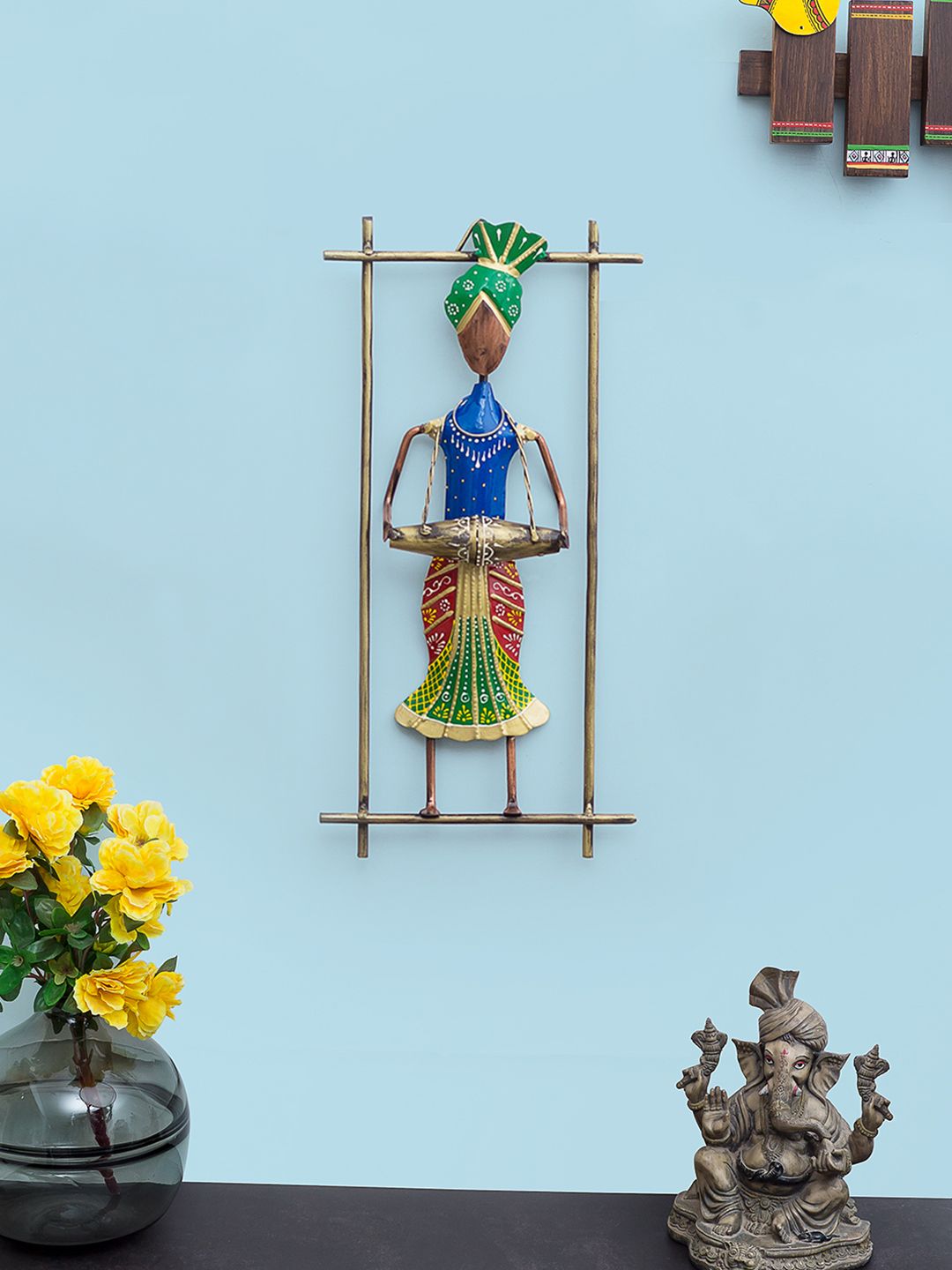 Golden Peacock Multicolored Man Playing Dholak Idol Figurine Showpiece Price in India