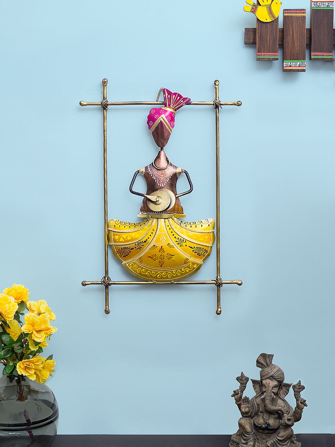 Golden Peacock Yellow & Pink Musician Playing Cymbal Instrument Showpiece Price in India