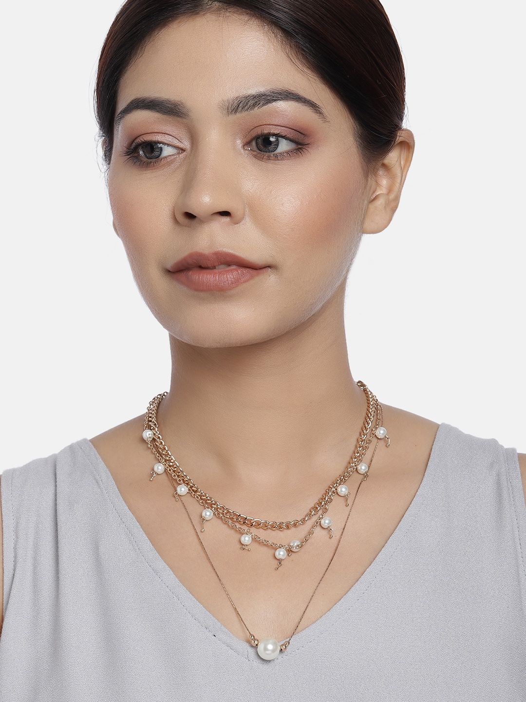 justpeachy Women Rose Gold-Plated & White Layered Chain Price in India