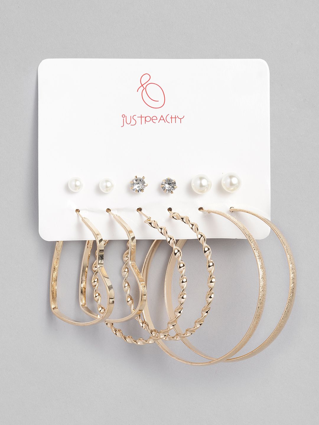 justpeachy Set Of 6 Gold-Plated Earrings Price in India