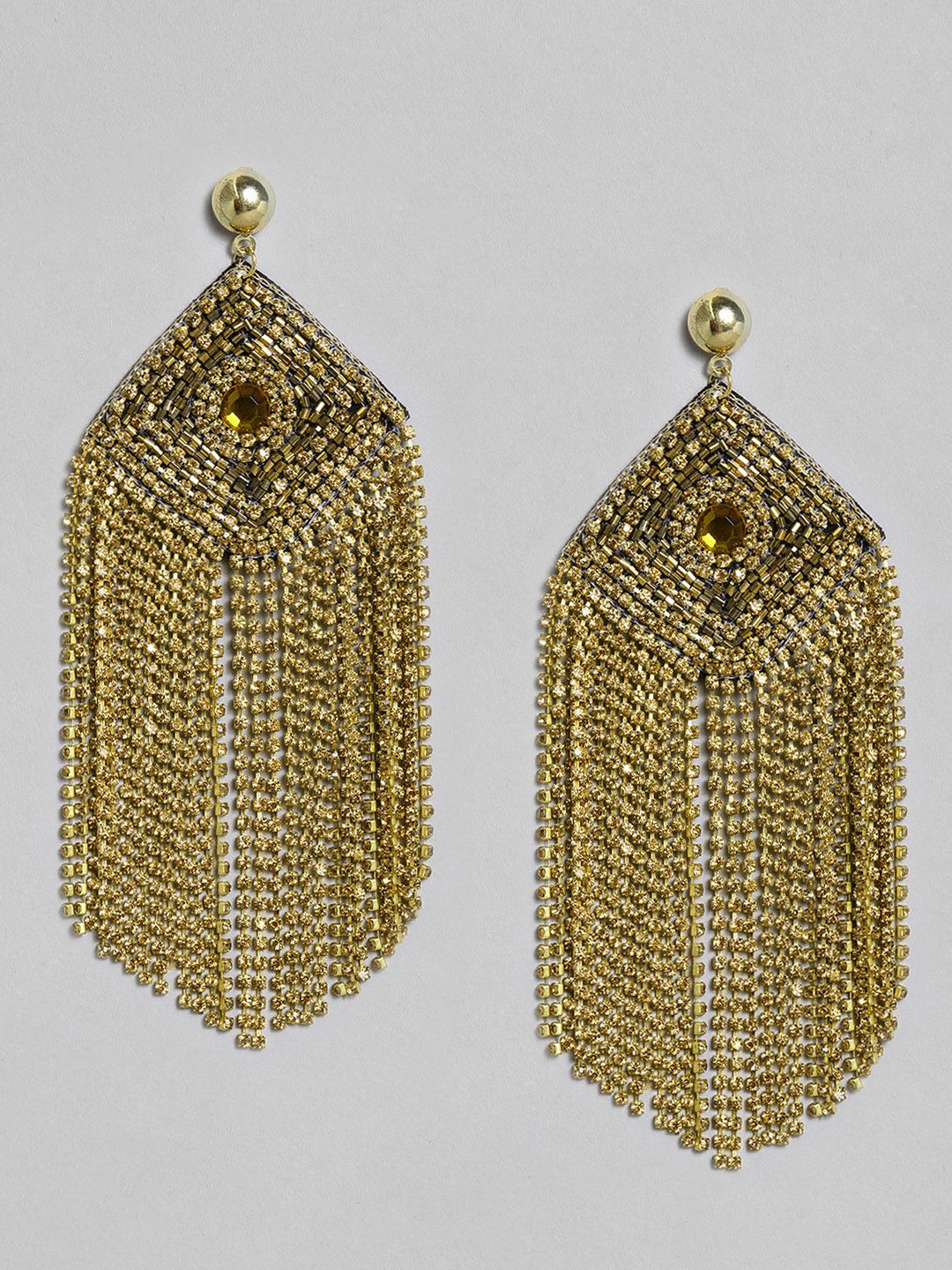 justpeachy Gold-Plated Contemporary Tasseled Drop Earrings Price in India