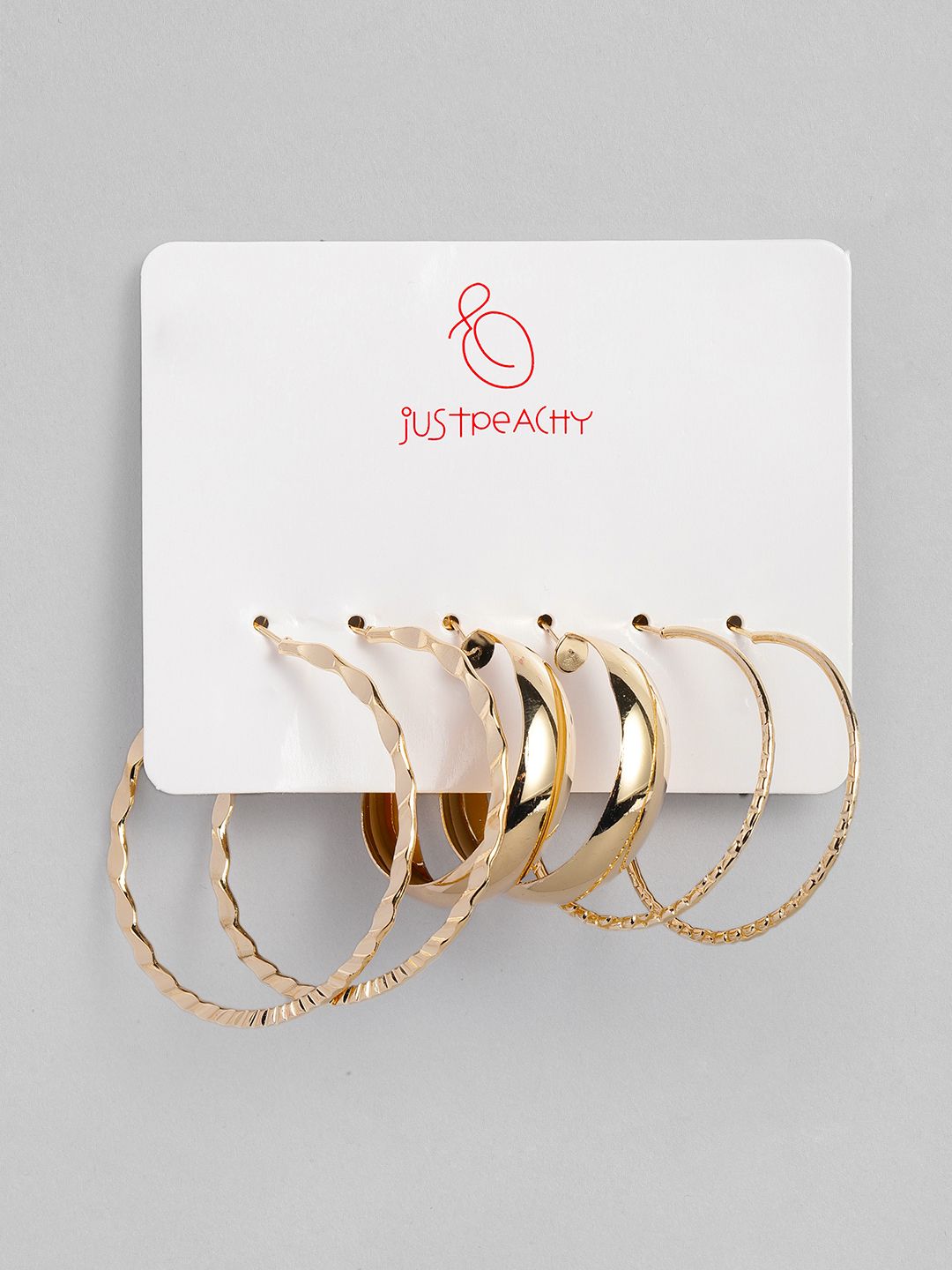 justpeachy Set of 3 Gold-Plated Circular Hoop Earrings Price in India