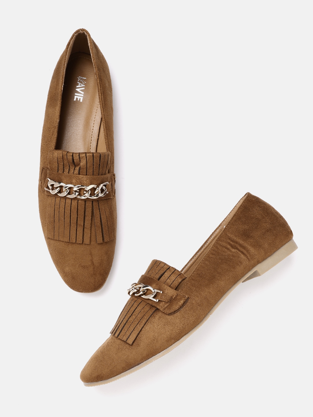 Lavie Women Brown Solid Fringed Slip-Ons Price in India
