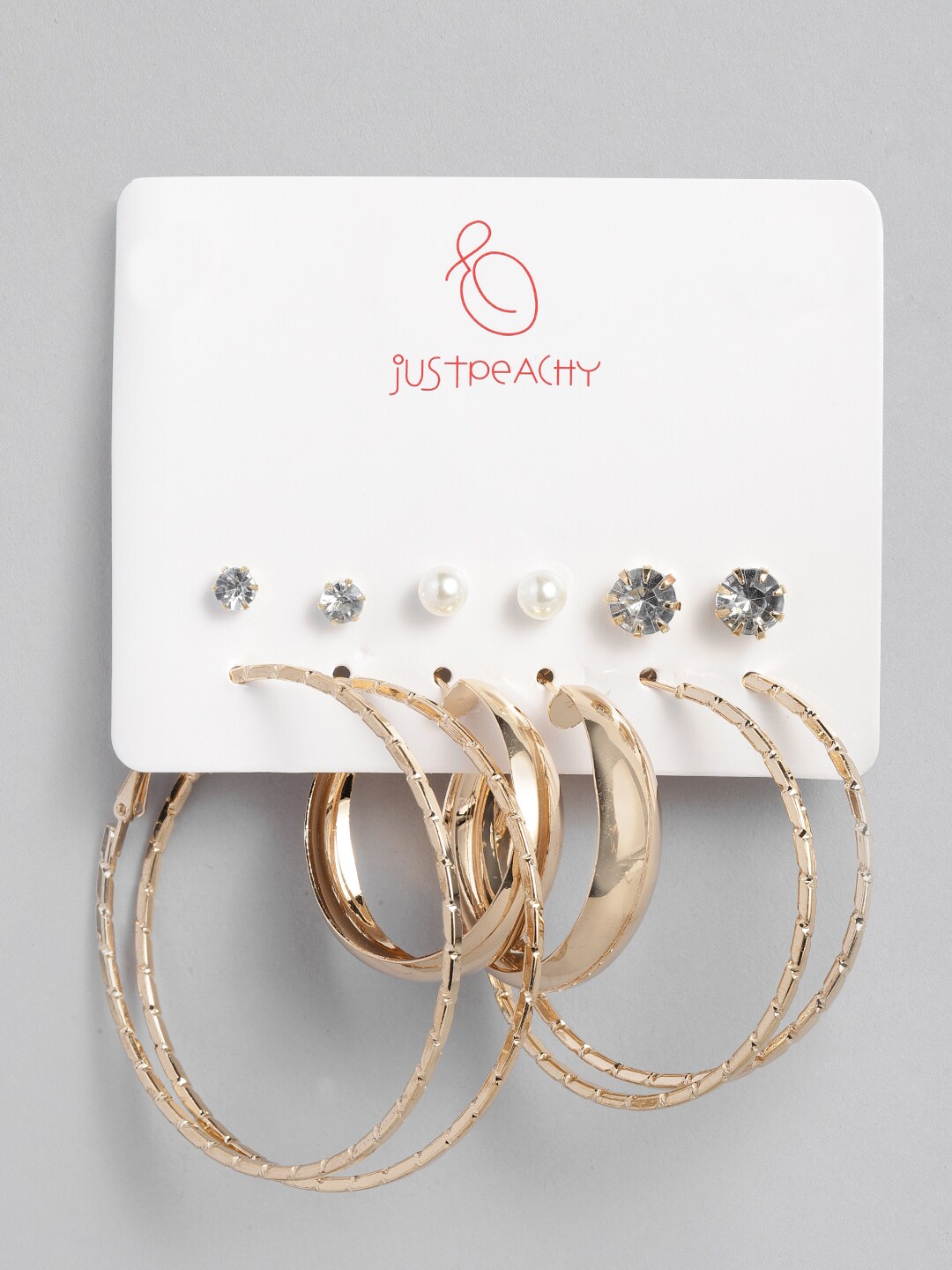 justpeachy Set Of 6 Gold-Plated Earrings Price in India