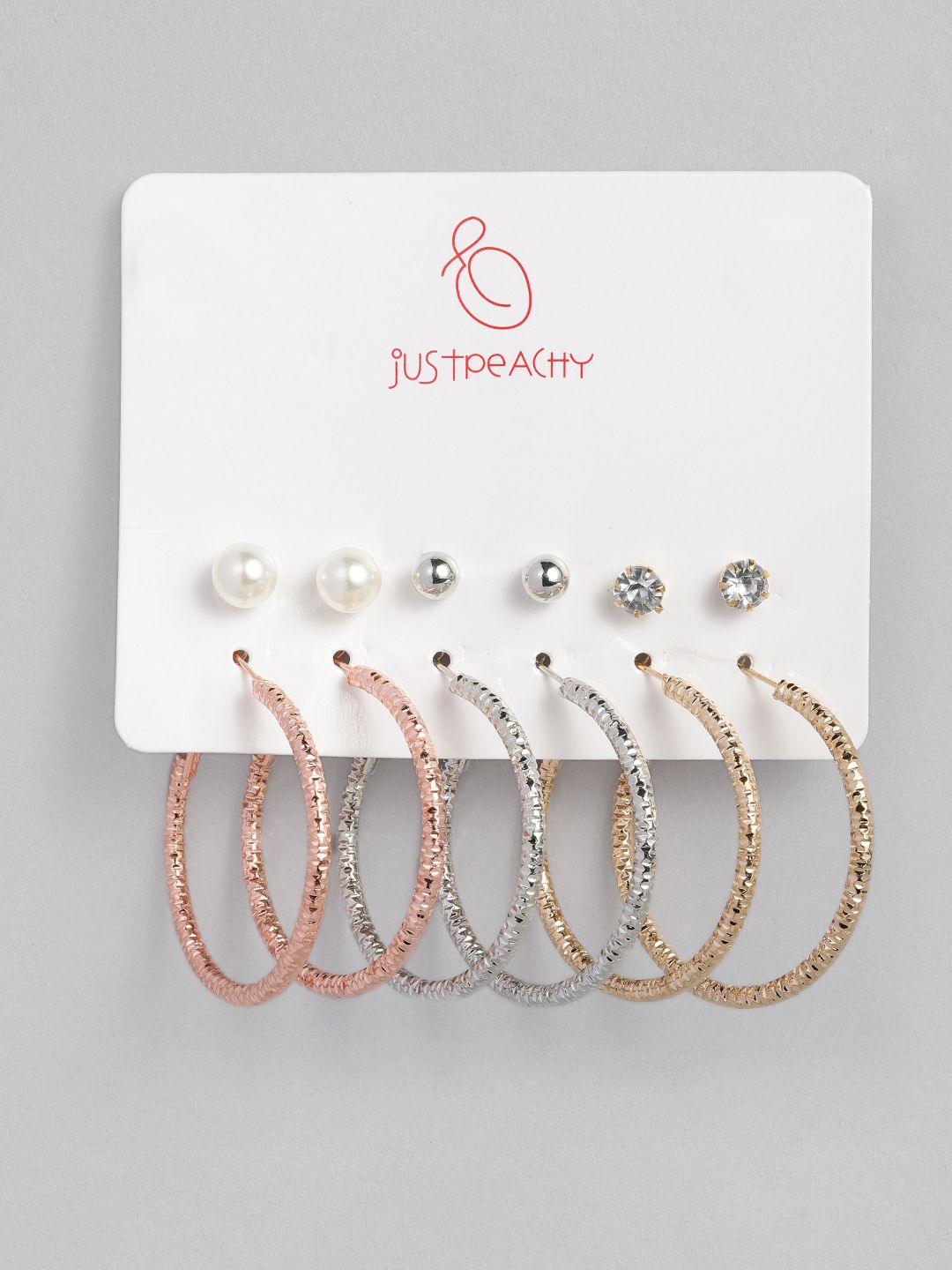 justpeachy Set Of 3 Studs & 3 Hoop Earrings Price in India