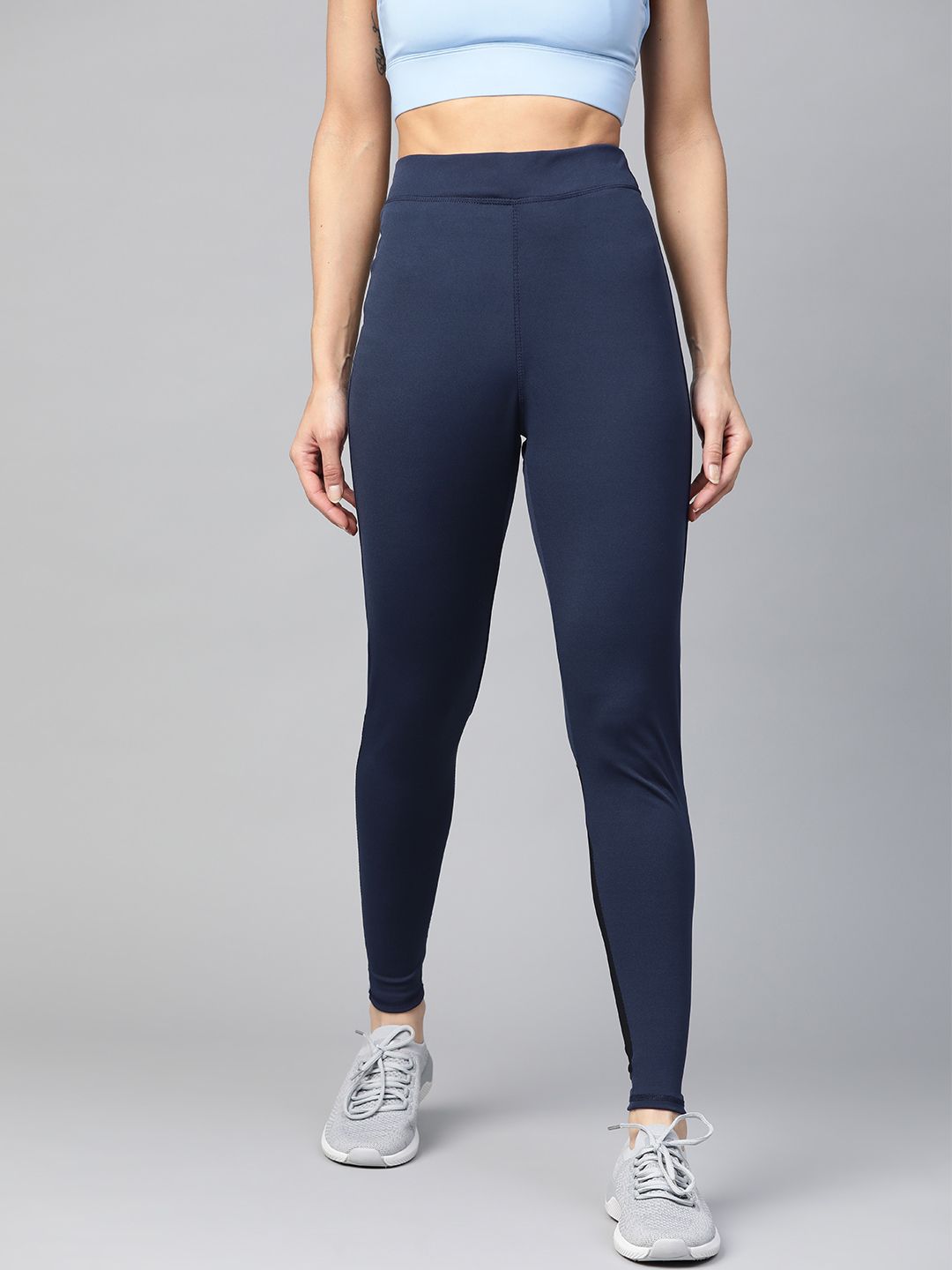 M7 by Metronaut Women Navy Blue & Black High-Rise Solid Training Tights Price in India