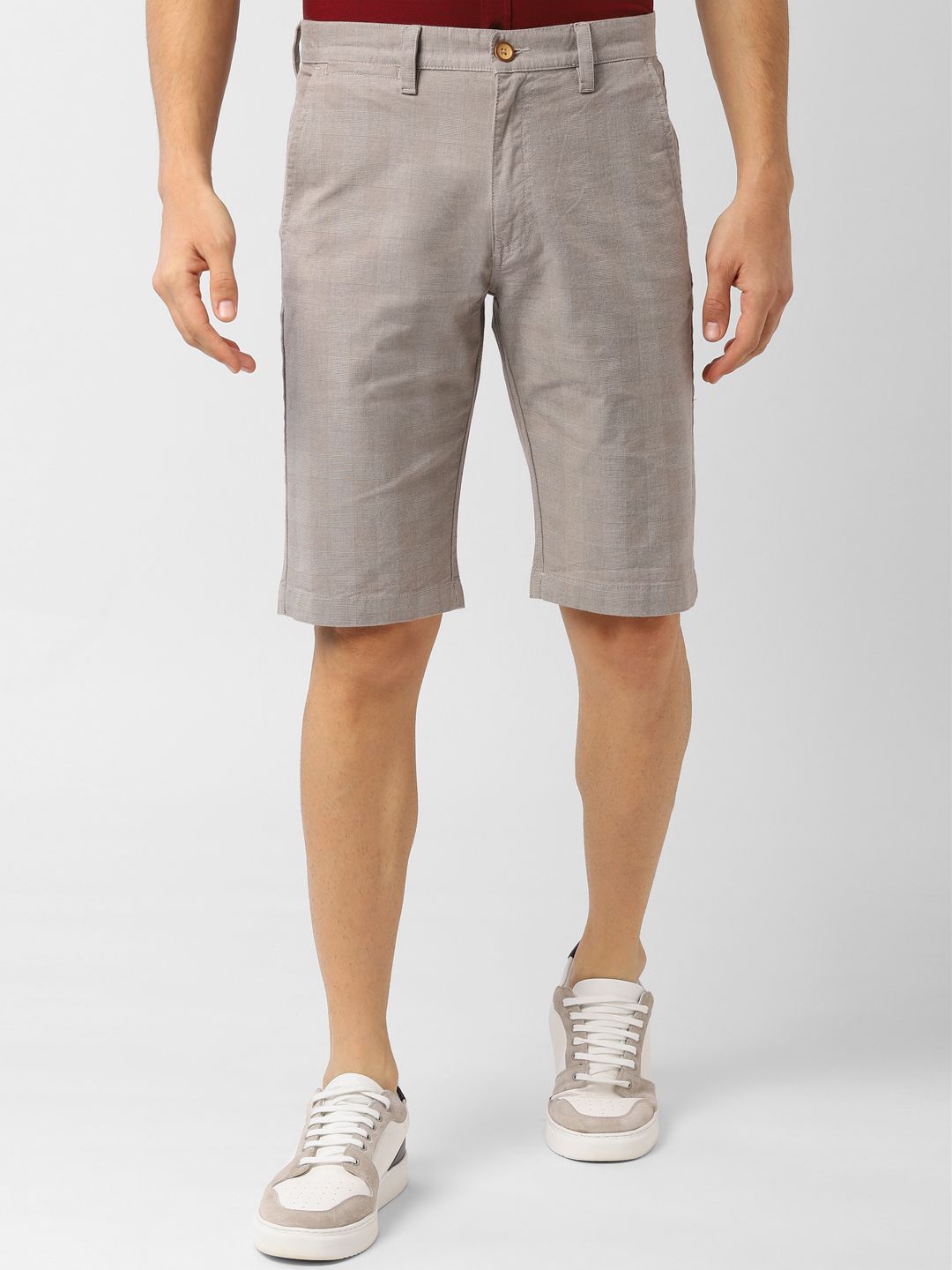 Peter England Casuals Men Beige Checked Regular Fit Regular Shorts