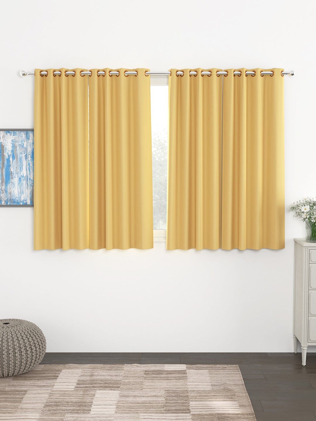 Story@Home Faux Silk Solid Solid 300GSM Cream Room Darkening Blackout Window Curtain - Set Of 4 Price in India