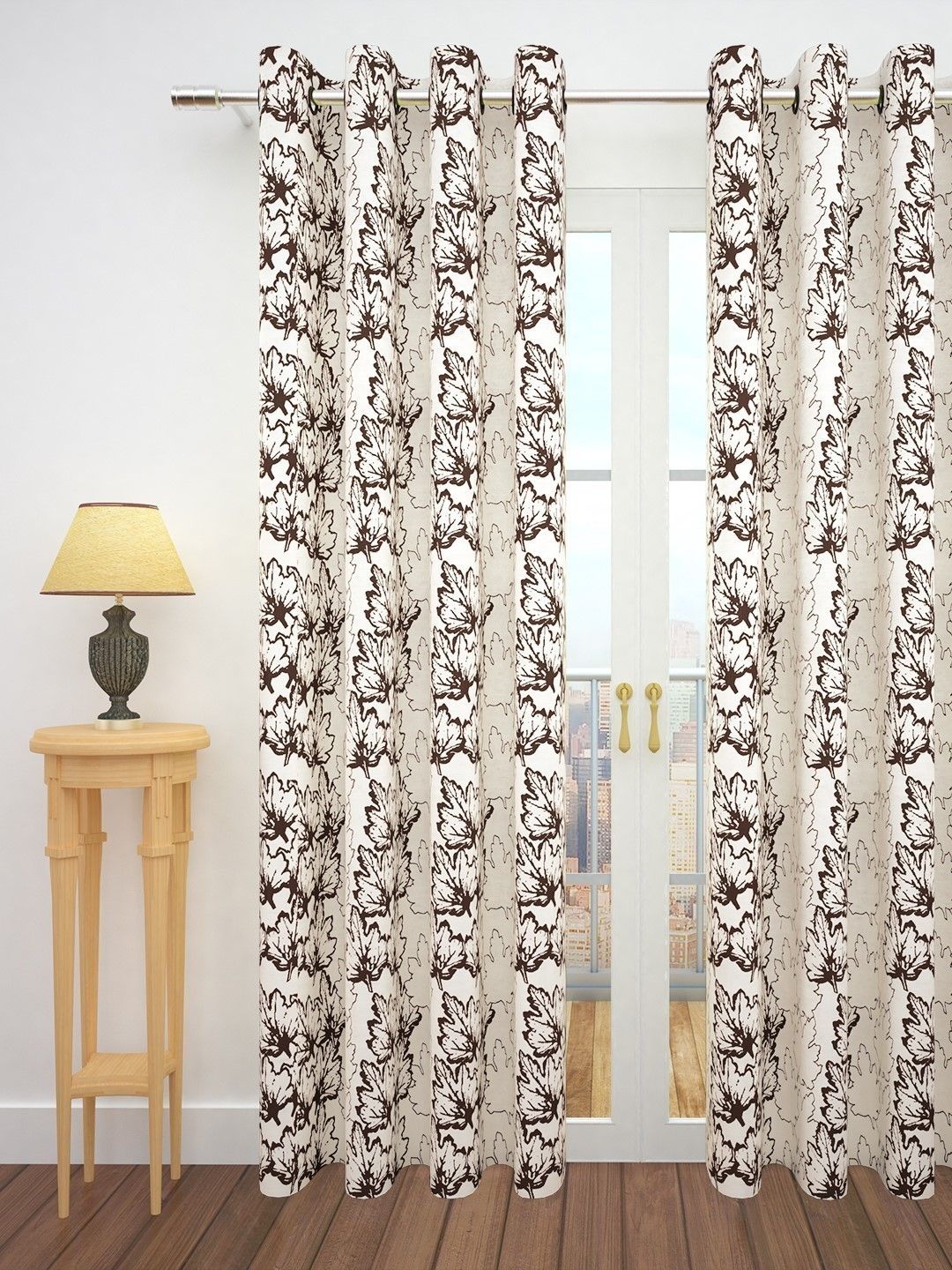 Story@home Brown 300GSM Semi Blackout Jacquard Eyelet Ringtop Single Door Curtain Price in India