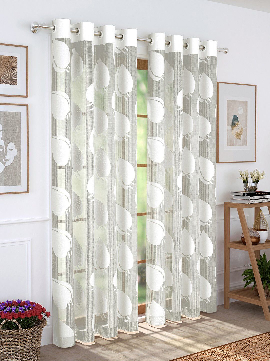 Story@home White Set of 2 Sheer Long Door Curtains Price in India