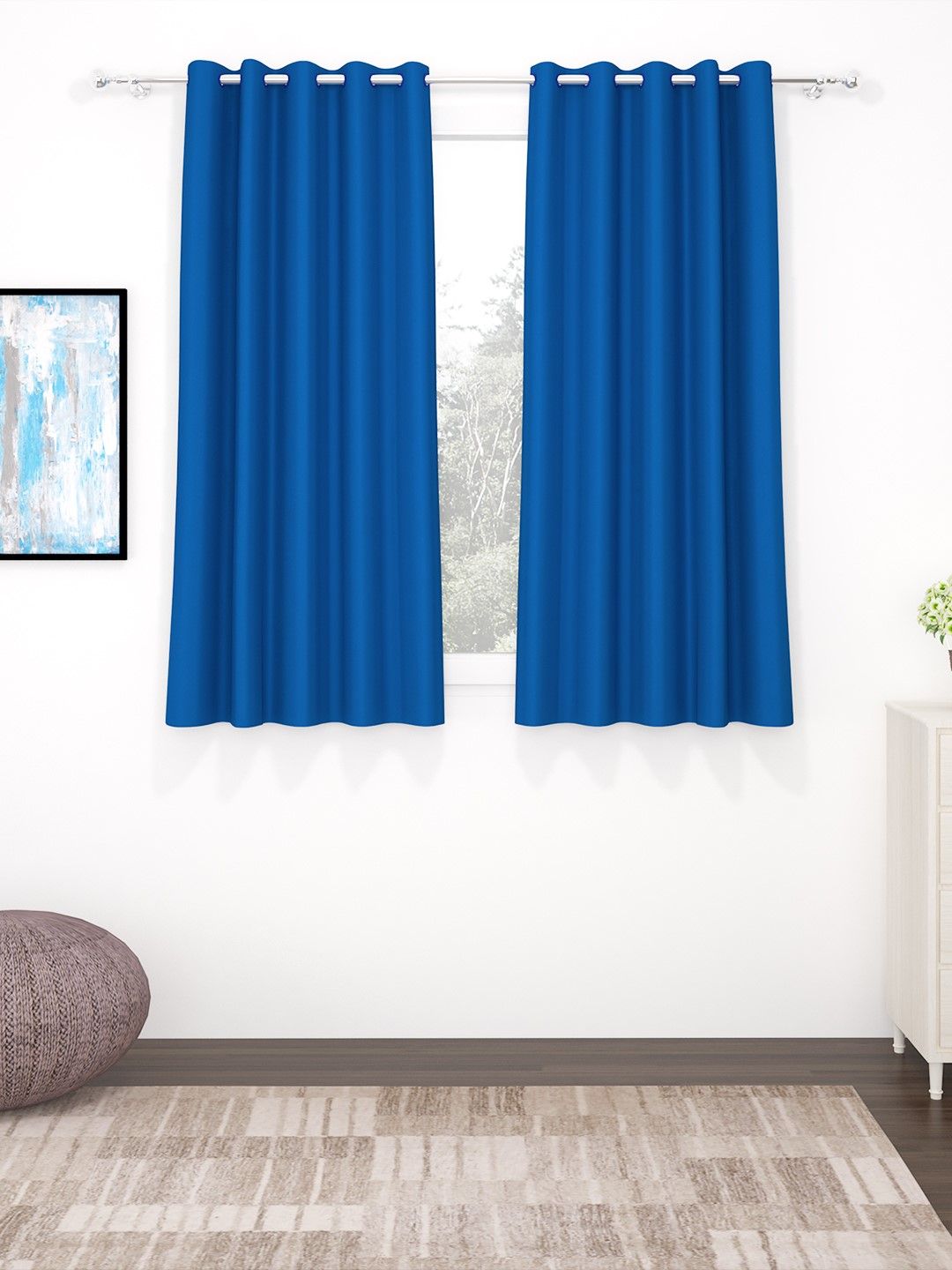 Story@Home Faux Silk Solid Solid 300GSM Blue Room Darkening Blackout Window Curtain - Set of 2 Price in India