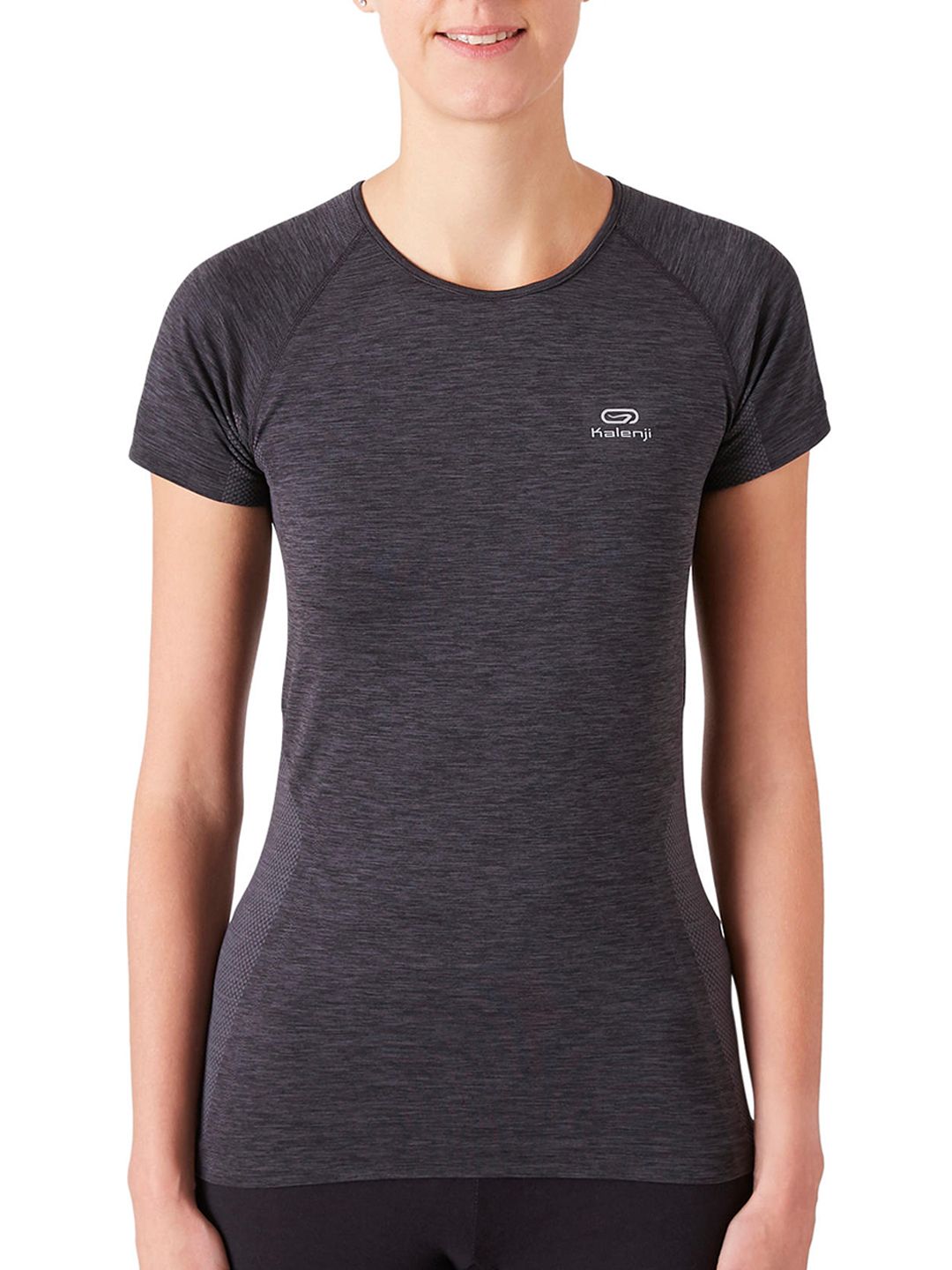KIPRUN By Decathlon Women Black Solid Round Neck T-shirt Price in India