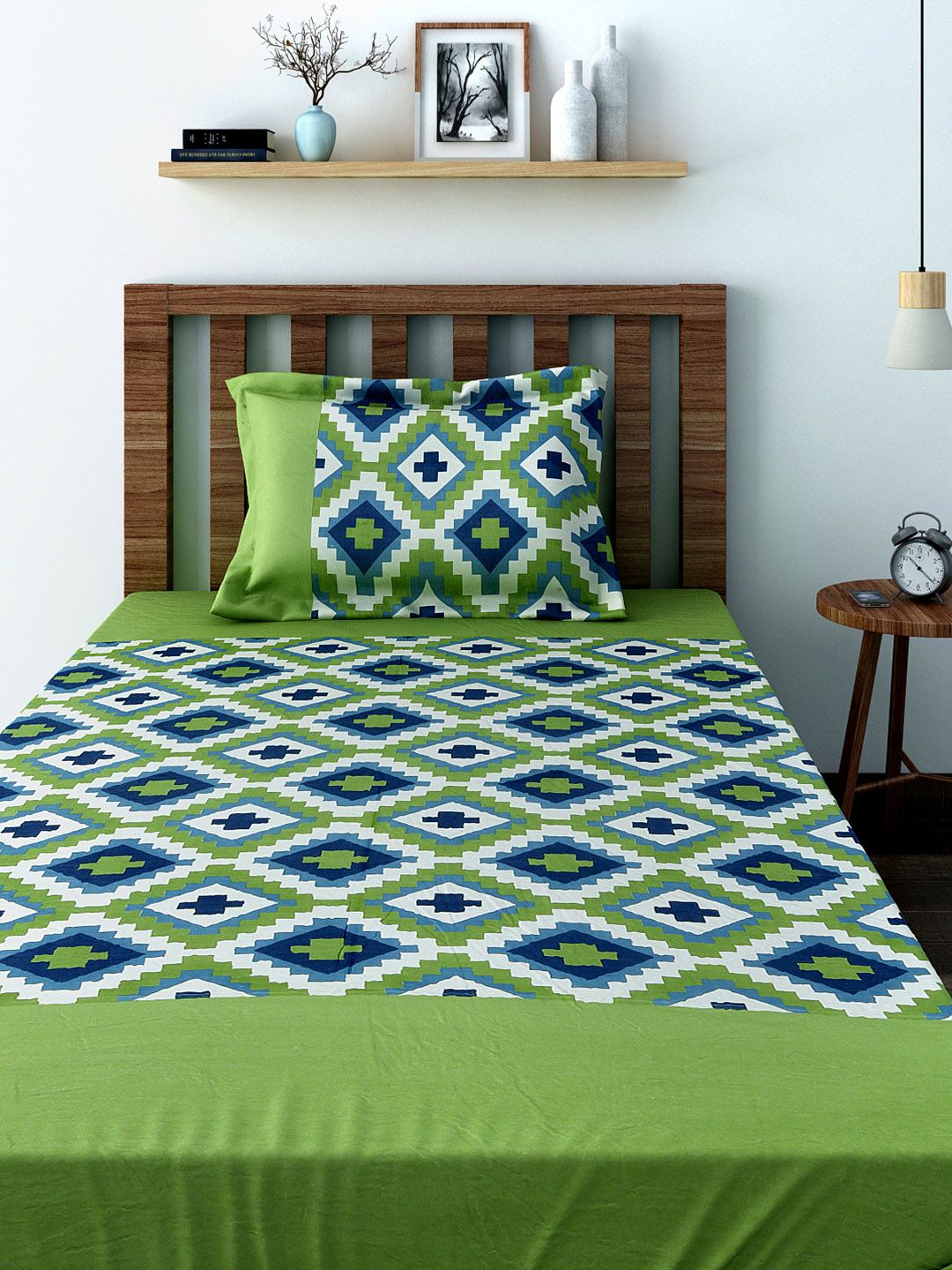 SWAYAM Green 180 TC Cotton Single Bedsheet with 1 Pillow Cover Price in India