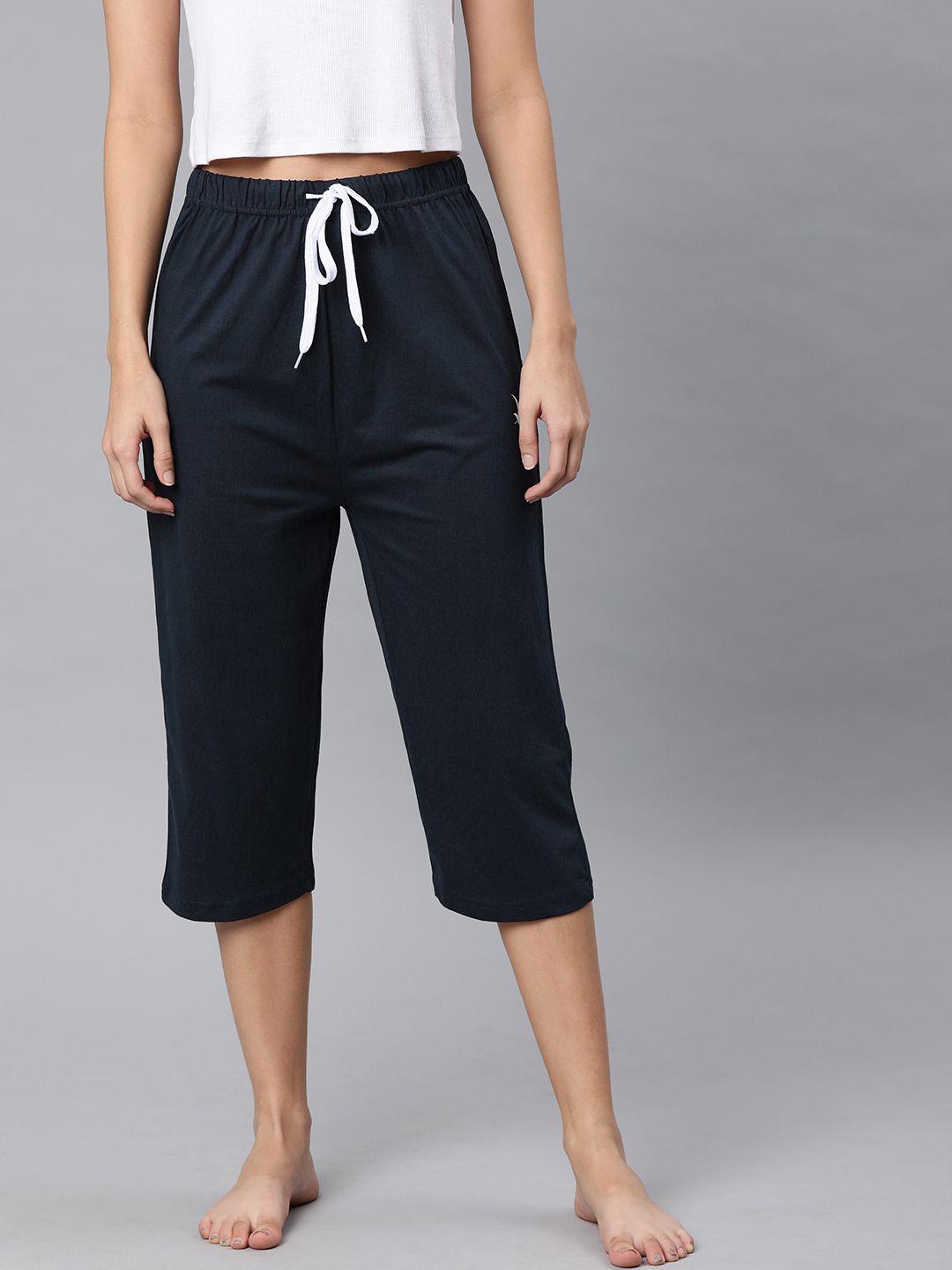 QUARANTINE Women Navy Blue Solid Regular Fit Lounge Capris Price in India