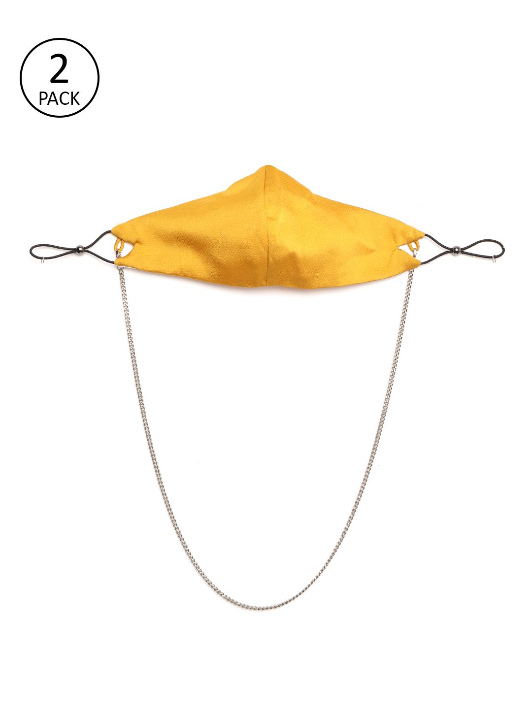 SASSAFRAS Women Pack Of 2 Mustard Solid Satin Finish Reusable 3 Ply Cloth Masks with Chain Price in India