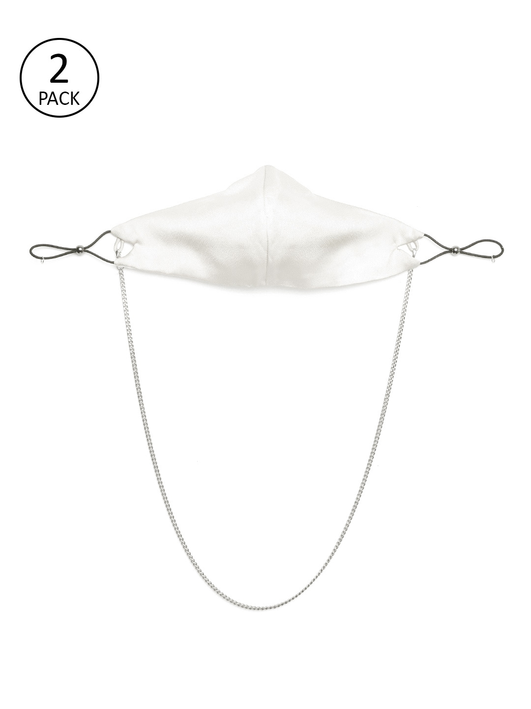 SASSAFRAS Women Pack Of 2 Off-White Solid Satin Reusable 3 Ply Cloth Masks with Chain Price in India